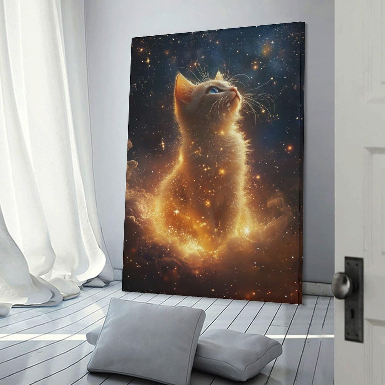 Junmoney Cosmic Kitten Wall Art Print, 24x36inch(60x90cm), for Front Hall, Corridor Or Welcome Spaces, Wall Decor to Refresh Empty Corners