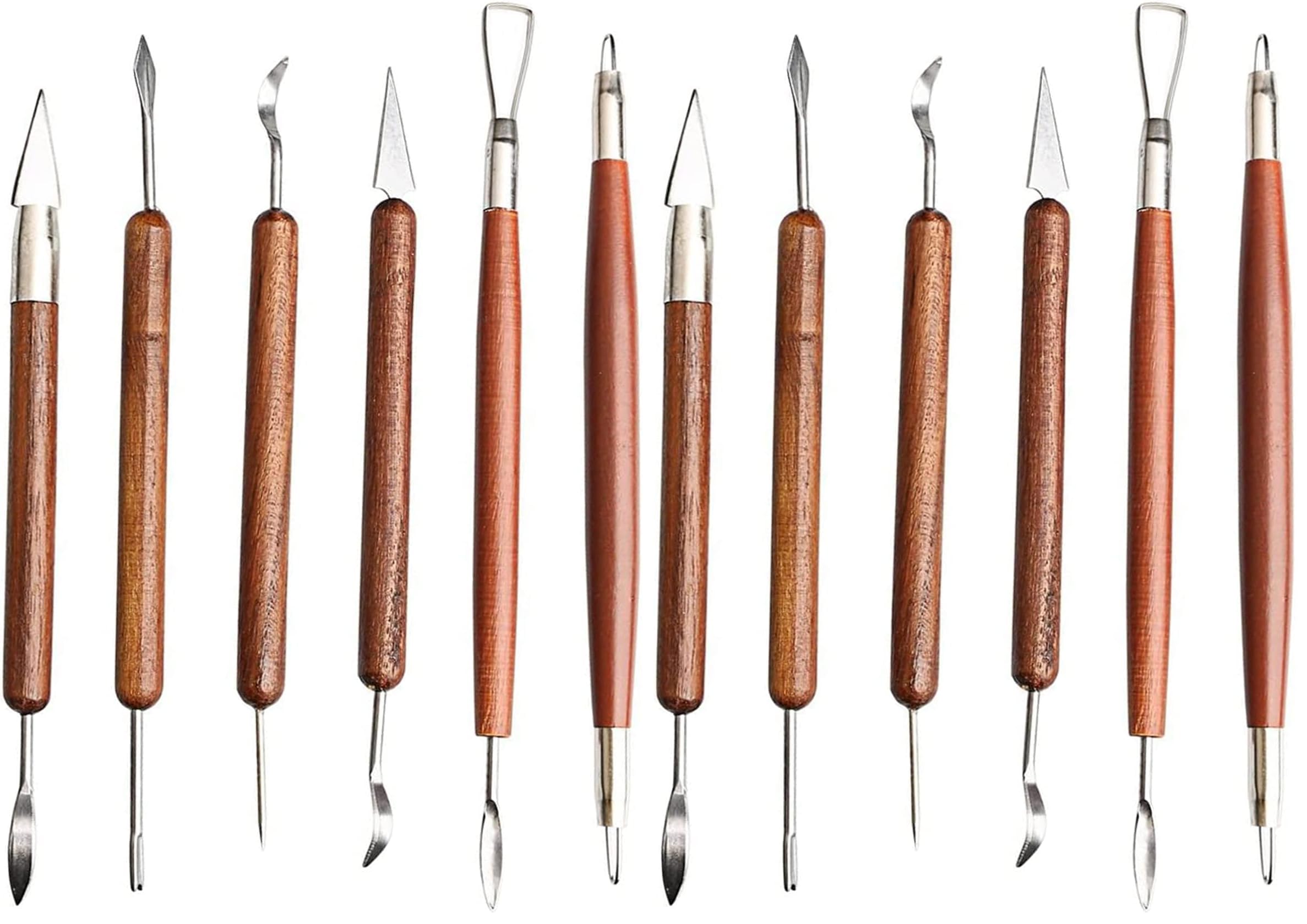 S &amp; E TEACHER'S EDITION 6 Pcs Pottery &amp; Clay Sculpting Tools, Double-Sided, Smooth Wooden Handles. (Pack of 2)