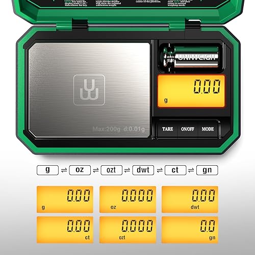 Miniatura 2 de UNIWEIGH Báscula digital de bolsillo 7.05 oz0.00 oz, báscula digital de gramos, mini báscula de joyería, báscula de monedas con pesos Cal de 1.76 oz