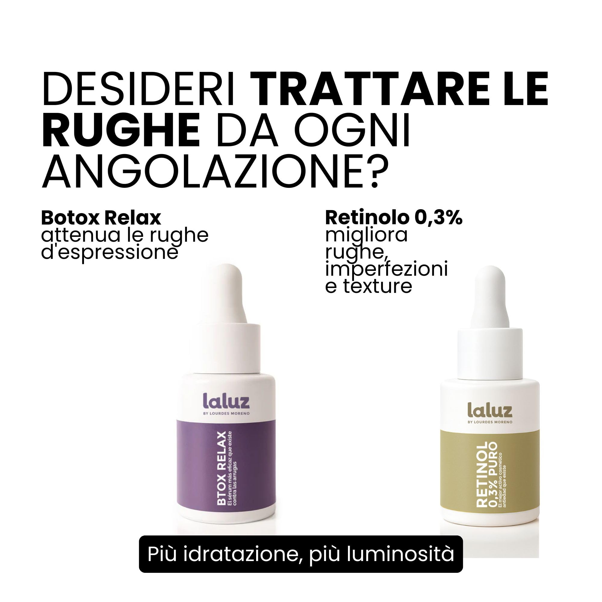 LALUZ by Lourdes Moreno | Siero Viso Acido Ialuronico Antirughe | Effetto B-TOX con Argireline® 10% e Niacinamide | Lifting Anti Età | Per Donna | 30 ml