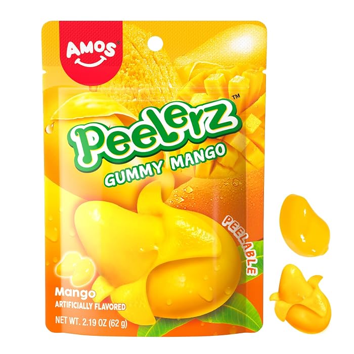 AMOS - Peelerz Mango Gummy Blocks Candy (65g) | Peelable Mango Flavoured Gummy Candy Made With Real Fruit Juice | Soft C