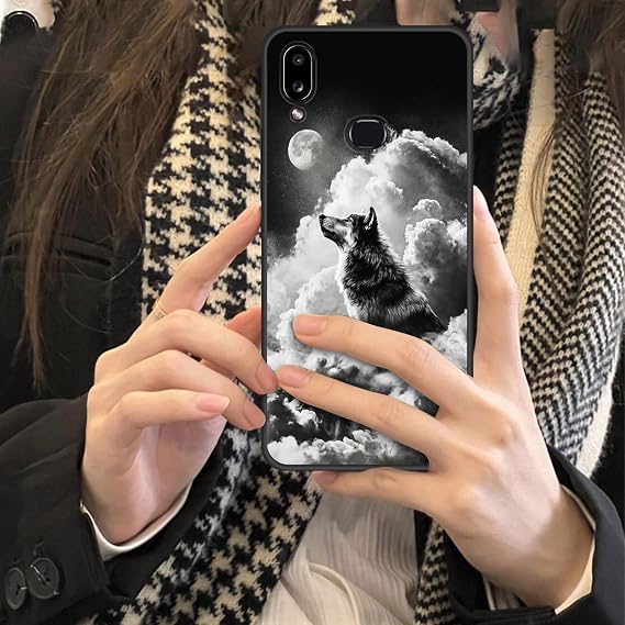 for Galaxy A30 Case,Soft Silicone Rubber Bumper Case Shockproof Full-Body Protective Case Cover for Samsung Galaxy A30,Black White Wolf Moonlight