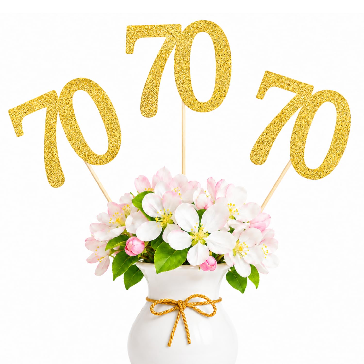 Photo 1 of 10-Pack Double Sided Glitter 70th Birthday Centerpiece Anniversary Centerpiece Sticks, Number 70 Table Topper Cake Topper for 70th Birthday Anniversary Table Party Decorations (Double Sided gold)