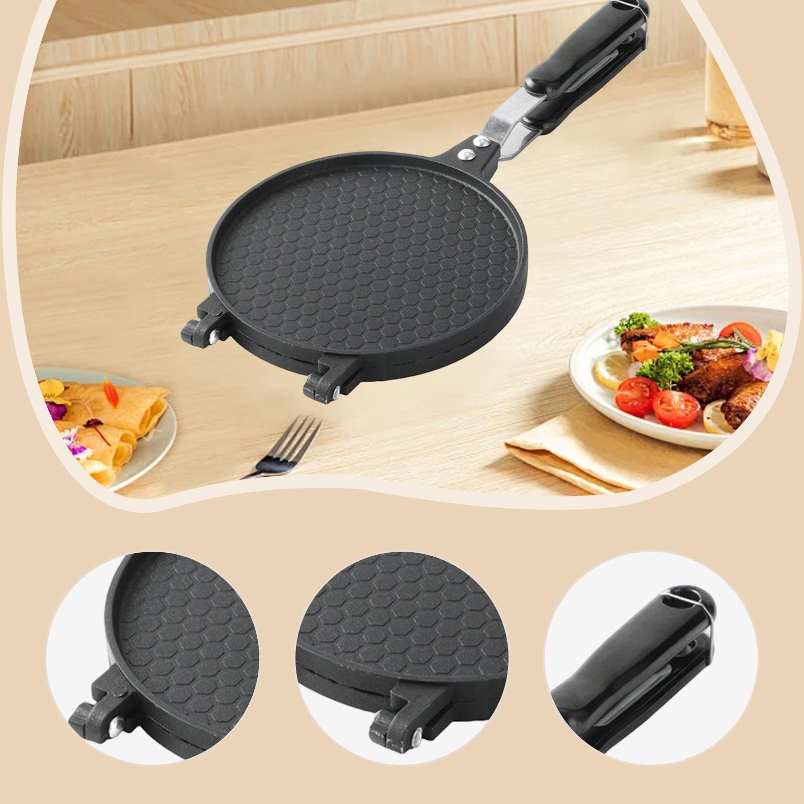 Waffle Maker Padella Doppio Lato per Coni Gelato Strumento Antiaderente per Pancake Omelette Croccanti Materiale in Lega di Alluminio Adatto a Cucina, 17 Cm