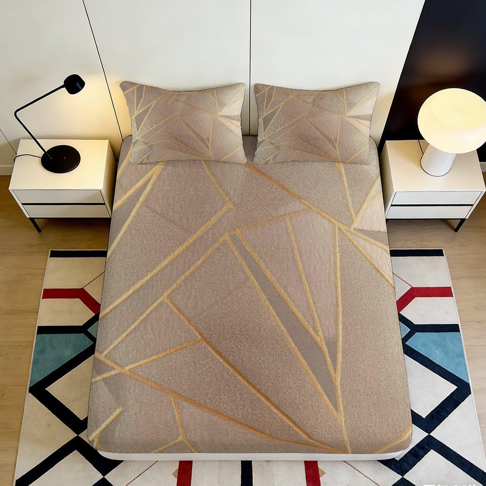 Uynsixtme Style-8 3D Printed Geometric Fitted Sheet Microfiber Deep Pocket Full Wrap Bedding Geometric Mattress Fitted Cover Non-Slip Washable 140X200x25cm