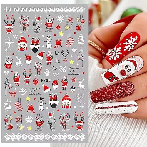 10 Sheets Christmas Nail Art Stickers Decals Self-Adhesive Pegatinas Uñas Holiday Kids Cute Bule White Pine Tree Moose Nail Supplies Nail Art Design Decoration Accessories #TOP2