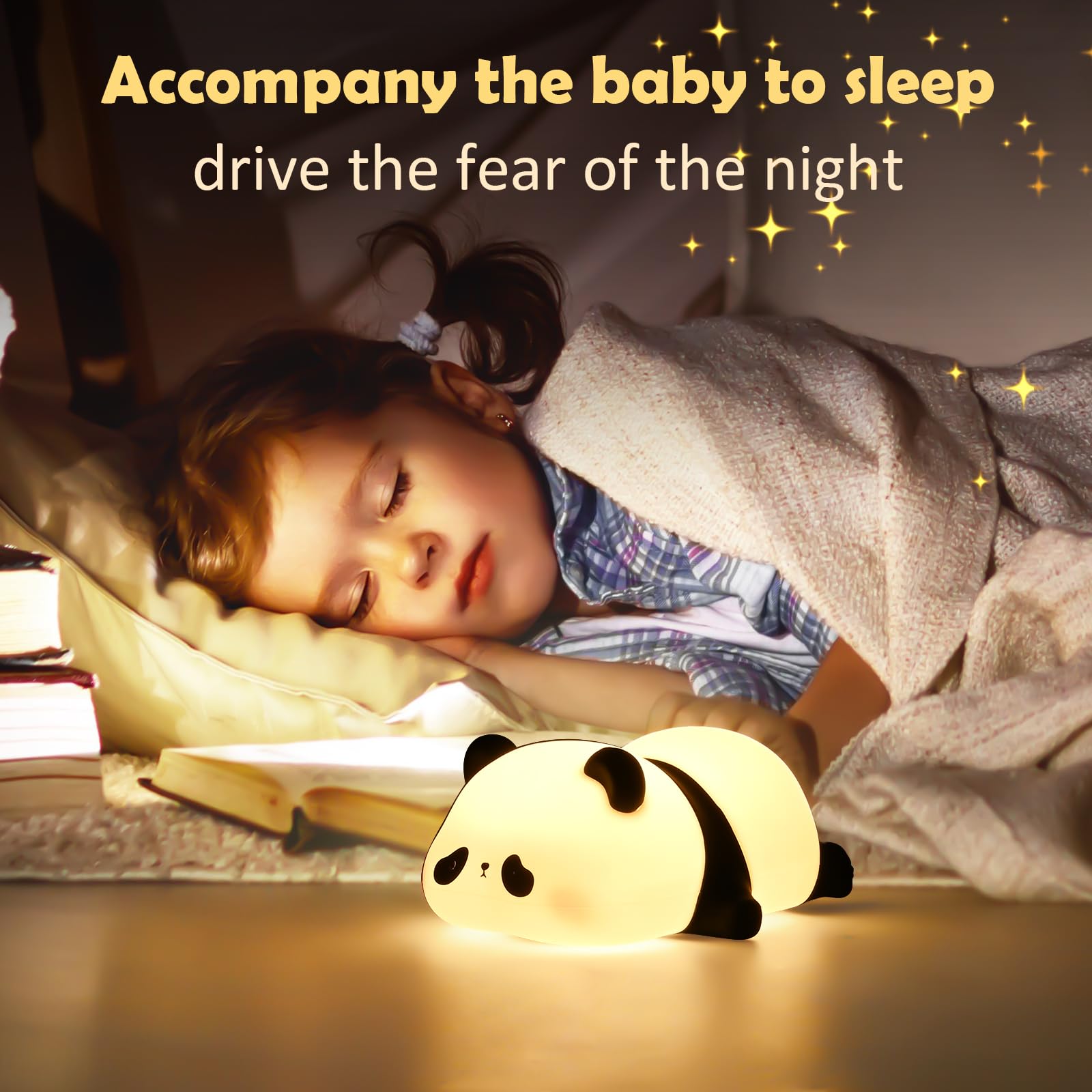 Comius Sharp Panda Luz Nocturna Infantil, Adorable Lampara Bebe Noche, Lampara De Mesita De Noche De Silicona Suave Con Sensor Tactil, Decoracion De Escritorio De Habitacion Regalo De Cumpleaños