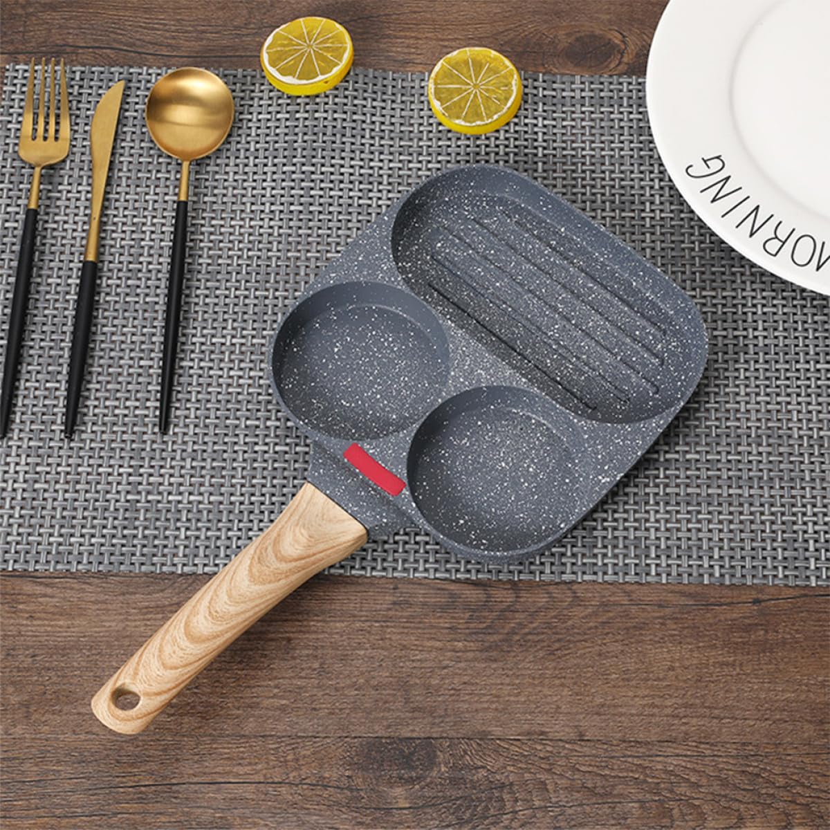 Healeved Padella Design a Sezioni e Struttura Divisibile in Minerali di Silicato per Uova Antiaderente per Colazione in Cucina Domestica e Ristorante