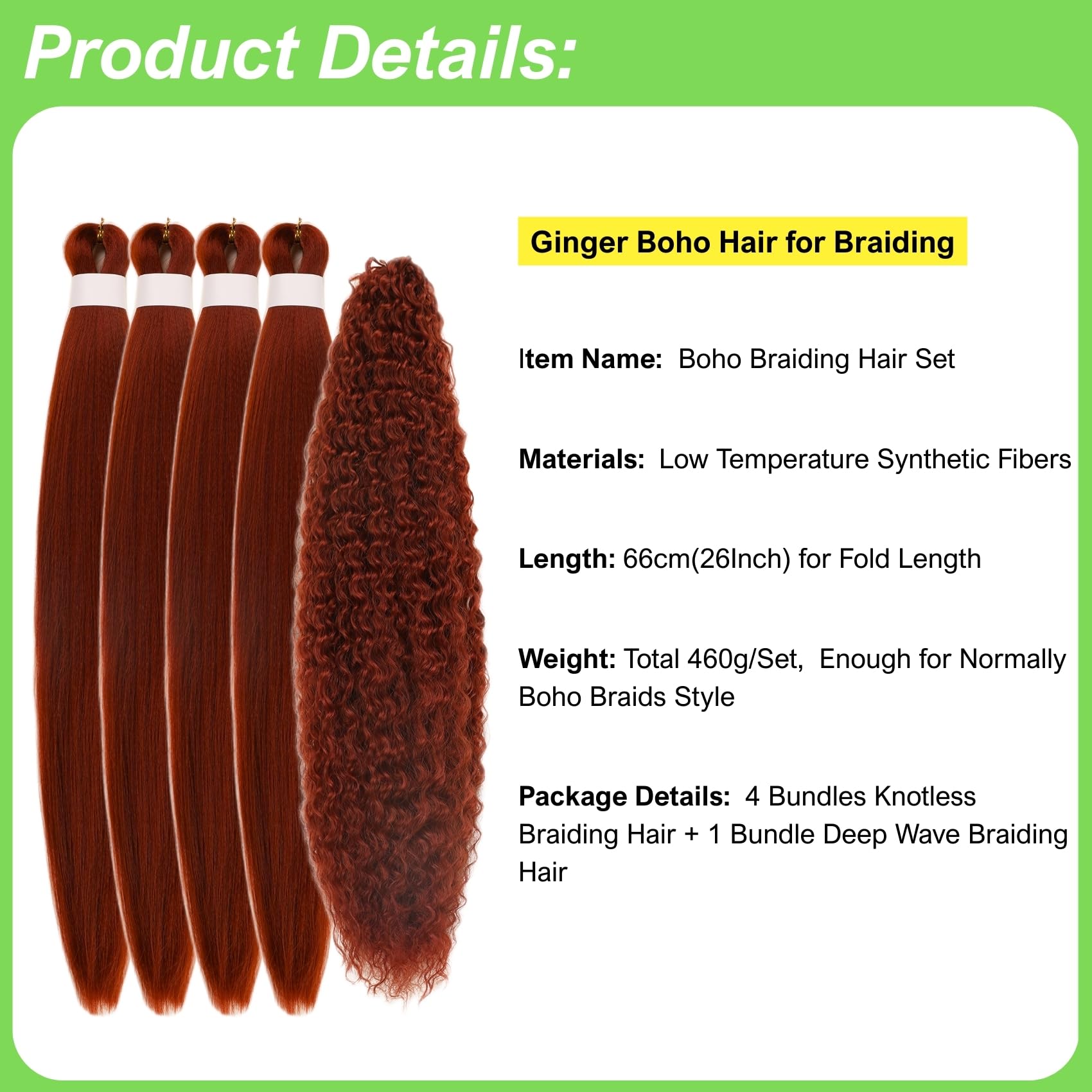 Capelli per Trecce Ginger Pre-Stirati per Trecce Boho Sintetici Colorati 350 Deep Wave Capelli per Trecce Boho per Intrecciare