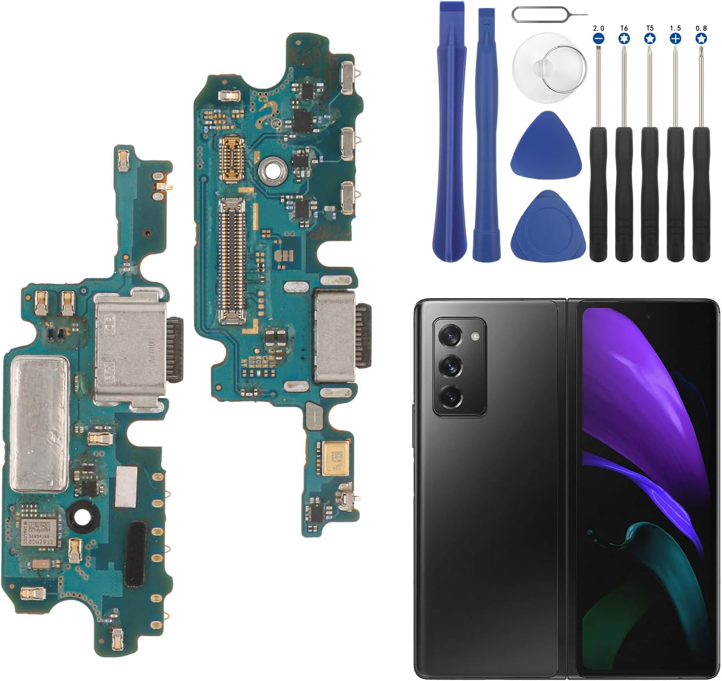YHX-US Charging Port Replacement for Samsung Galaxy Z Fold2 5G SM-F916U USB Dock Connector Flex Cable Replacement for Galaxy Z Fold2 5G F916U with Screwdrivers