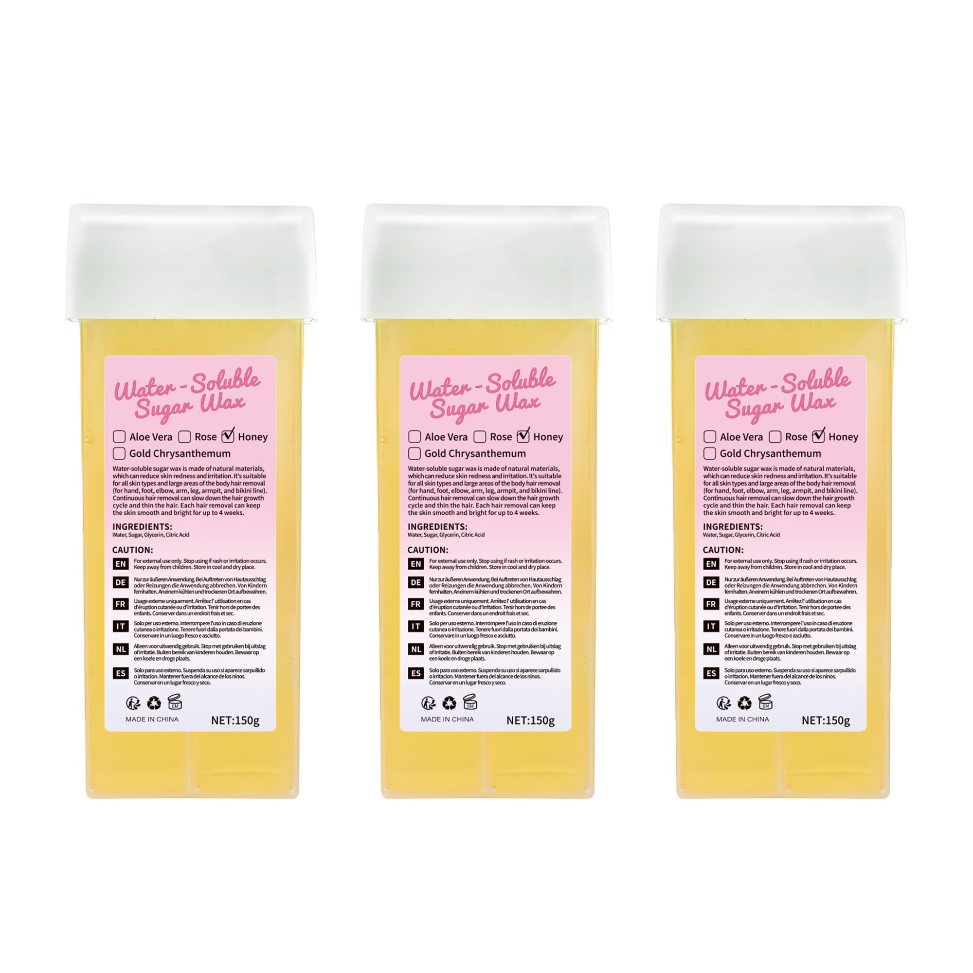 Beauty7 Roll On Wax Cartridge Hair Removal Wax Cartridge 150g x 3 Roller Natural Honey Roller Refill Honey Wax Cartridges for Hair Removal Suitable for all Skin Types Refill Wax Roller Kit