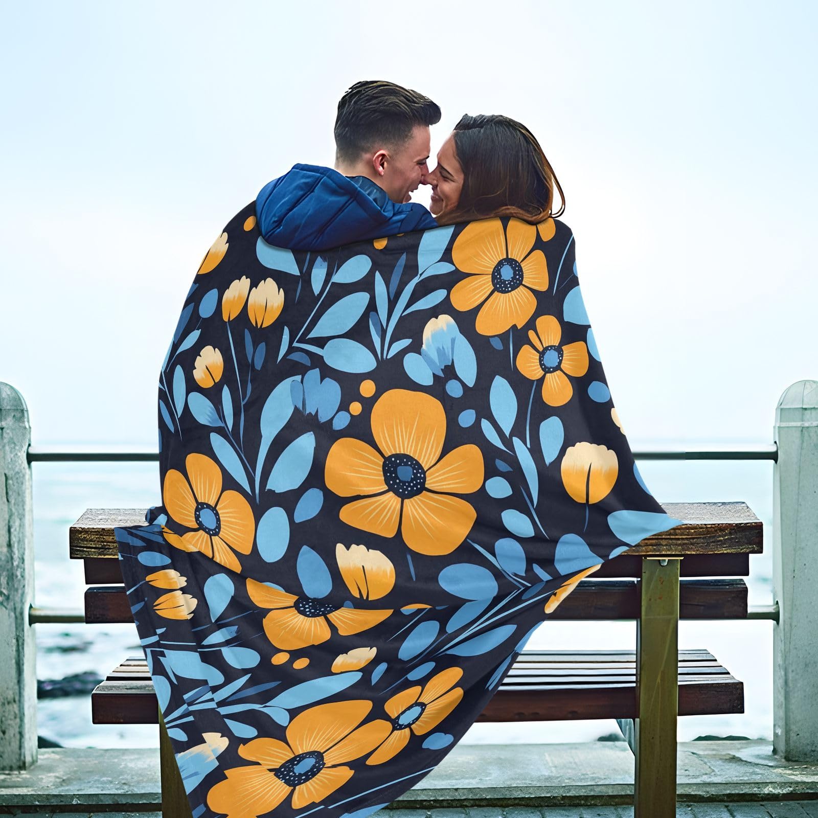 Amazon.com: Blue Yellow Orange Flowers Blanket Throws 55x70 White