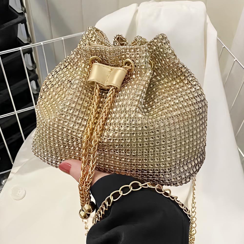Pochette Donna Brillantini Strass Glitter Elegant Borsa da Sera Piccola Borsette con Catena per Eventi Festa Matrimonio(Oro