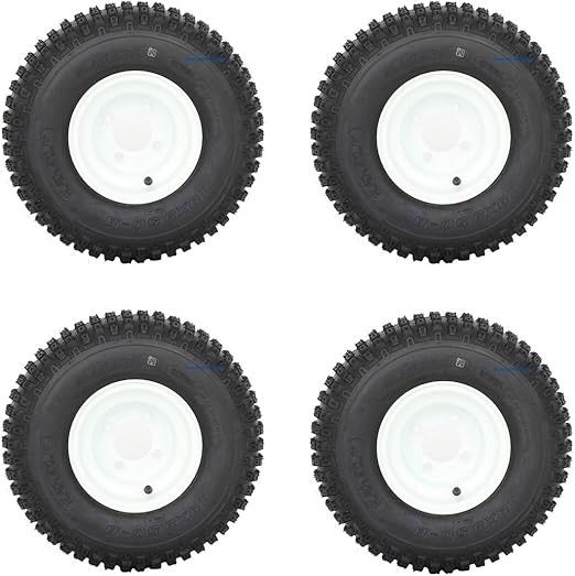 Knobby 18x9.50-8" Golf Cart Tires/ATV Tires and 8" White Steel Golf Cart Wheel Combo - Set of 4