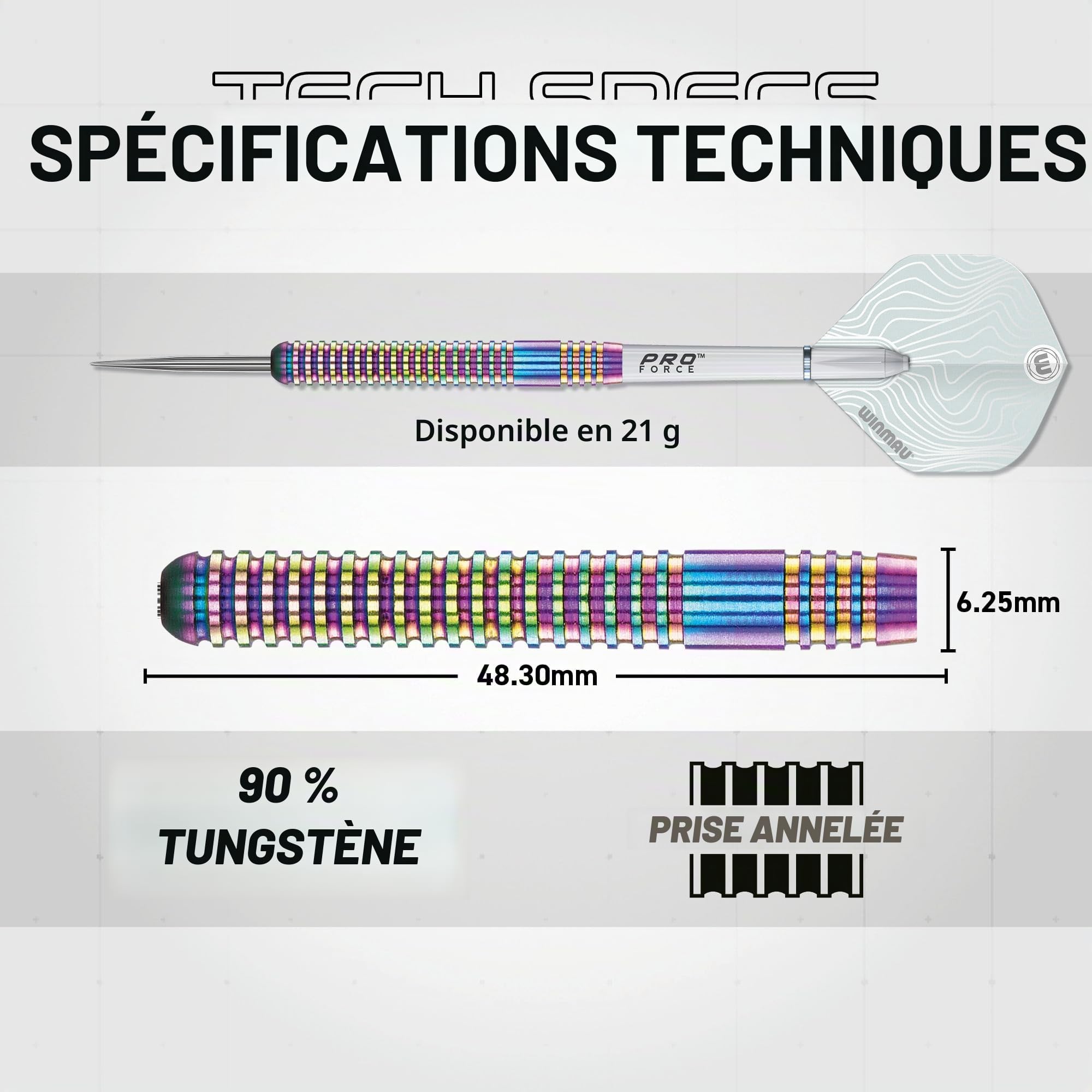 WINMAU Solaris Pro Specialist Jeu de fléchettes avec ailettes et tiges en Acier tungstène