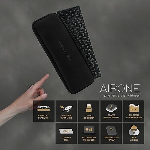 Miniatura 9 de BAROCCOMiSTEL AIRONE - Teclado mecánico plateado, diseño del 65%, interruptor Cherry MX ULP, retroiluminación RGB, cable USB-C, compatible con