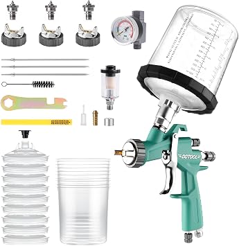DOTOOL LVLP Air Spray Gun with 1.3/1.5/1.7mm Nozzles & Air Regulator,Automotive Paint Gun Kit, Paint Gun for House Painting, Car, Furniture, Varnish and Top Coat