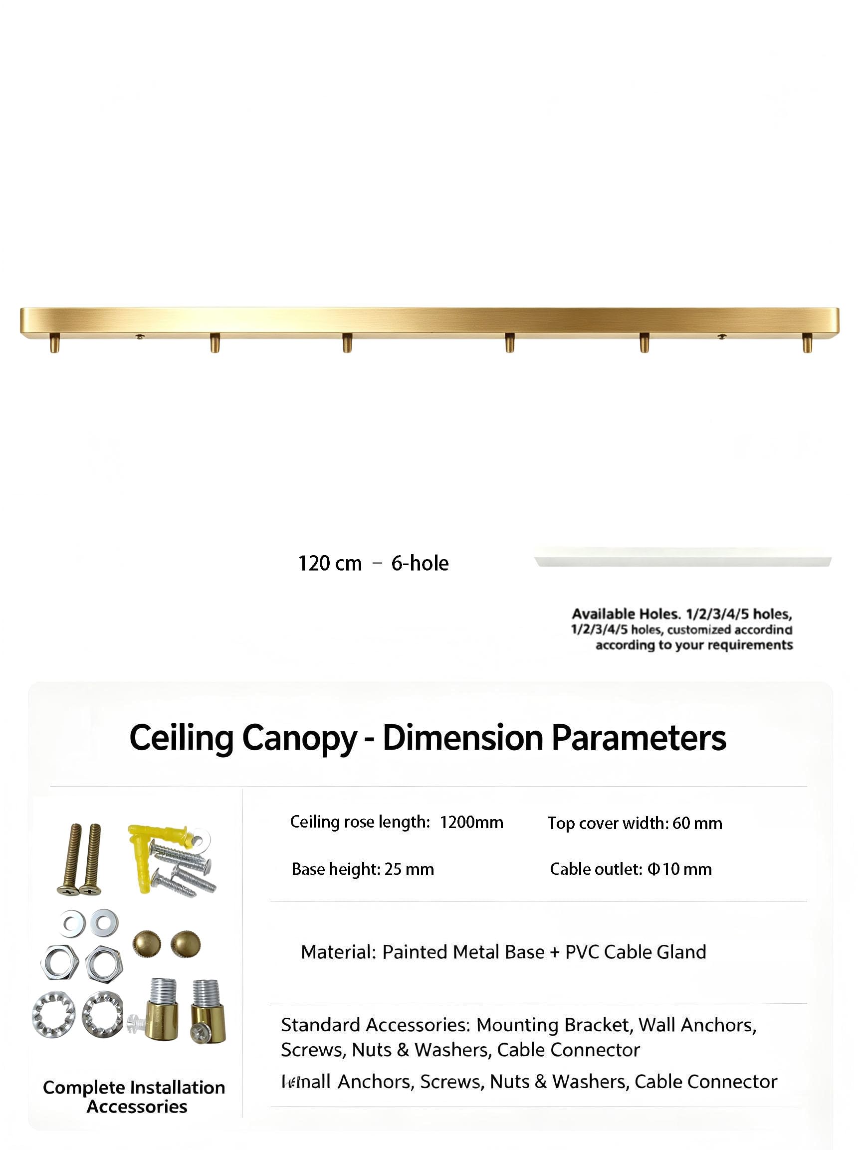 Rosone Lampadario Soffitto Oro 120cm Rettangolo 6 fori Kit Rosone