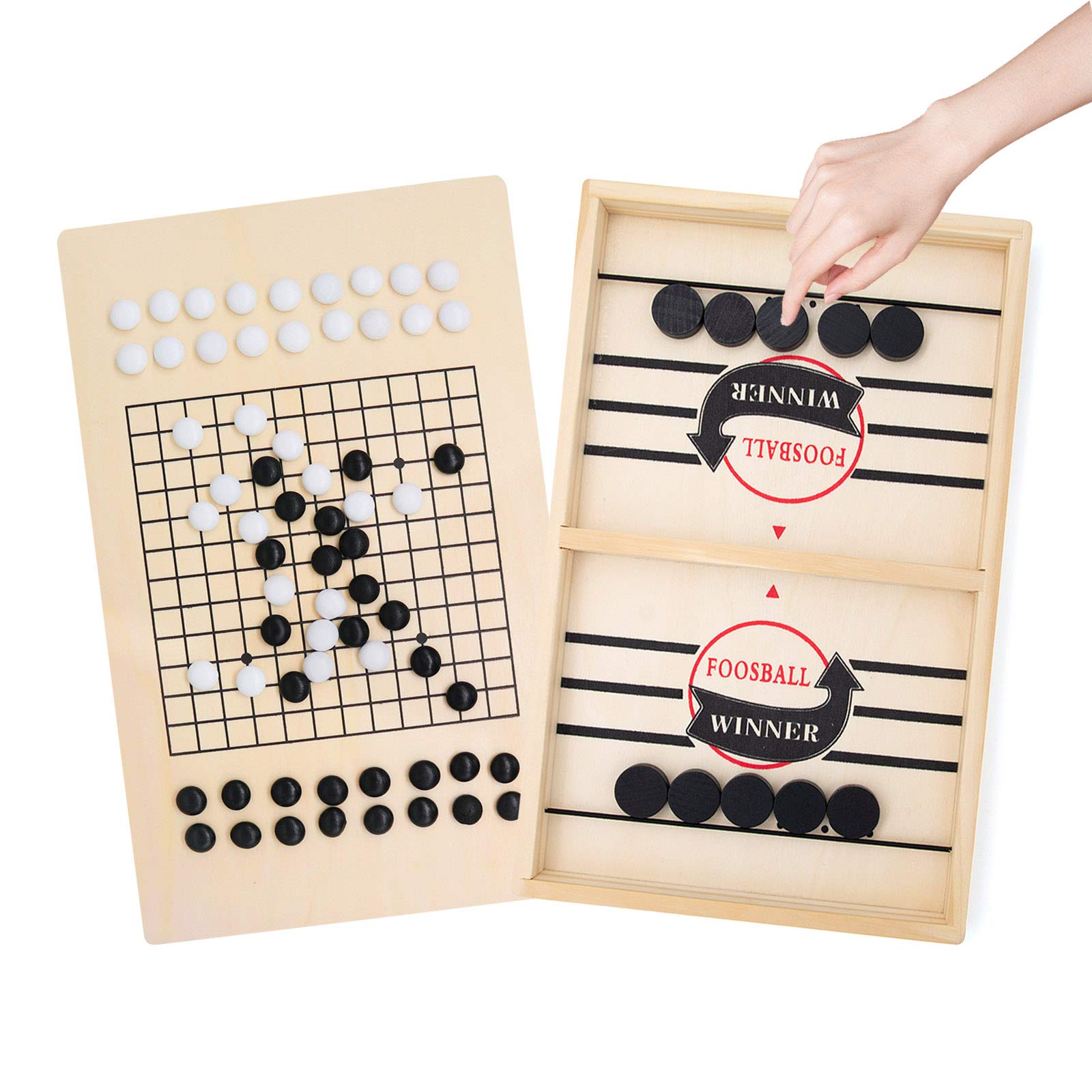 21.2 x 11.7 in Fast Sling Puck Game, 2 in 1 Super Winner Sling Puck Game, Wooden Hockey Game Sling Puck, Gobang Games Toys for Kids and Adults (Large)