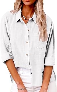 Silunma2021 Women's Solid Color Lapel Loose Blouses Button Down Classic Elegant Shirt Commuter Cotton Formal Shirts