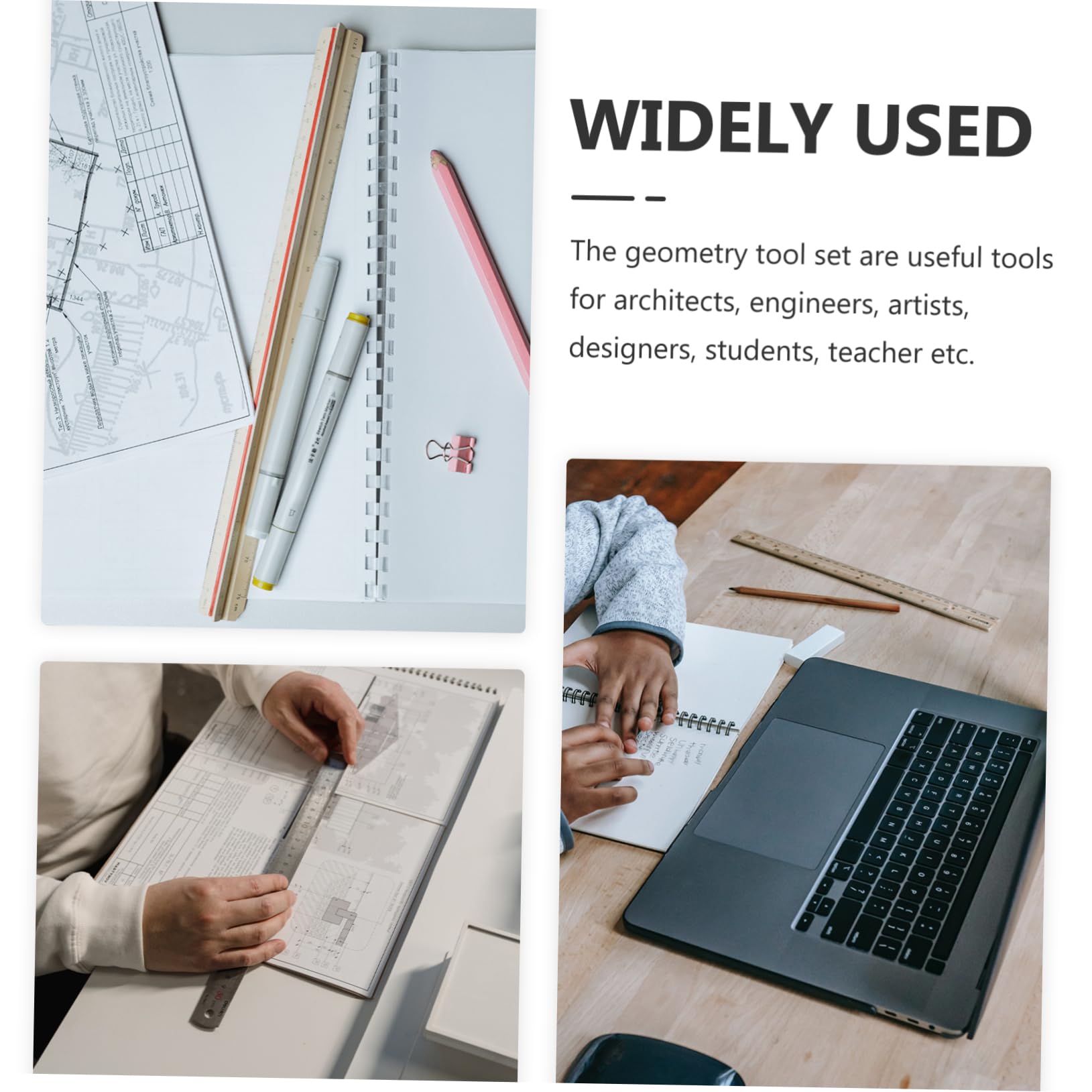 SEWACC Juego de Papelería de 4 Piezas Reglas de Metal de Aleación de Aluminio Plateadas, Portátil y Conveniente para Uso Escolar y Oficina