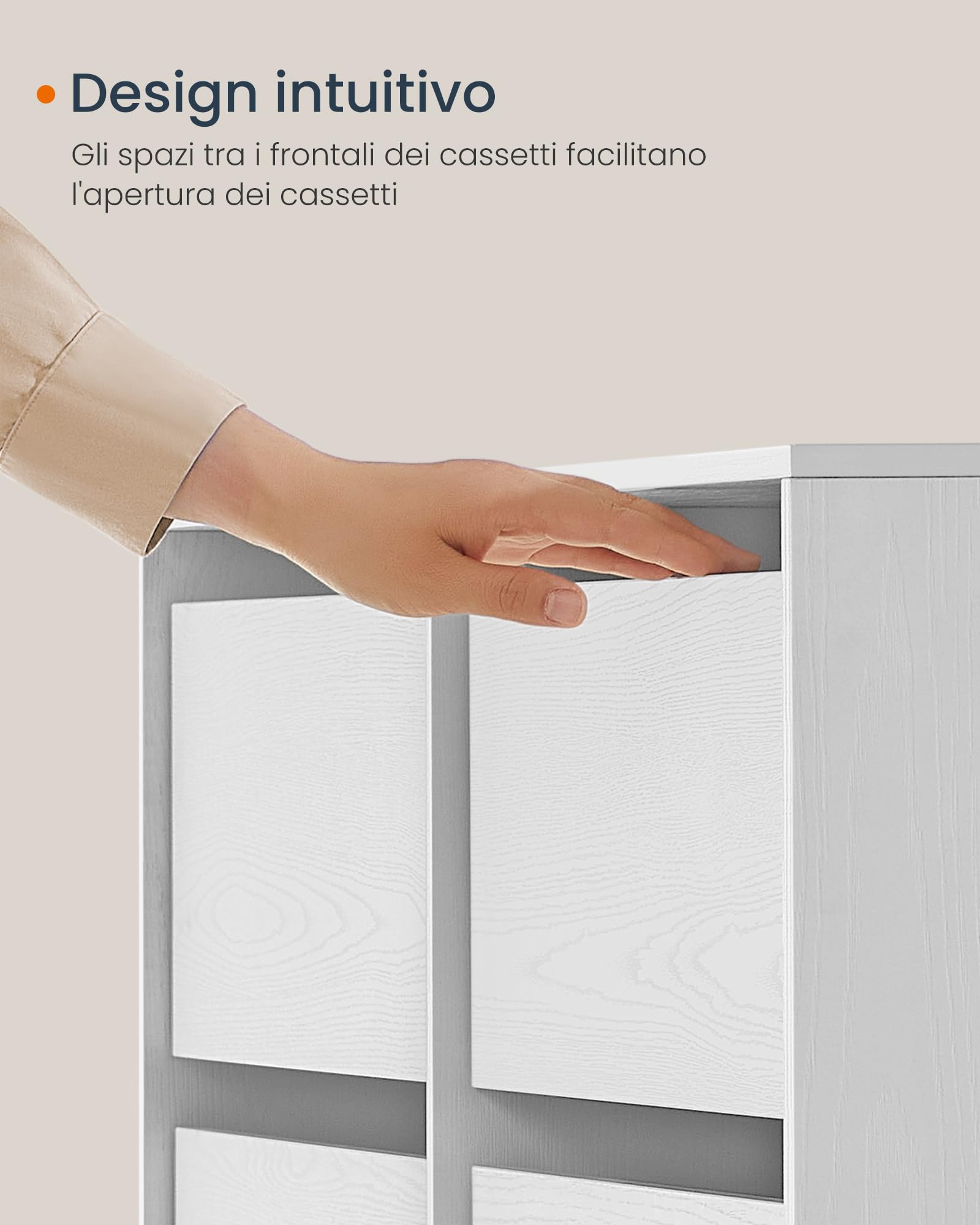 SONGMICS HOME Cassettiera Camera da Letto, Montaggio Rapido Senza Attrezzi Toolless, Scrivania Camera da Letto con Cassettiera Bianca, Toeletta Trucco, 6 Cassetti, Moderno, Bianco LTS656W01