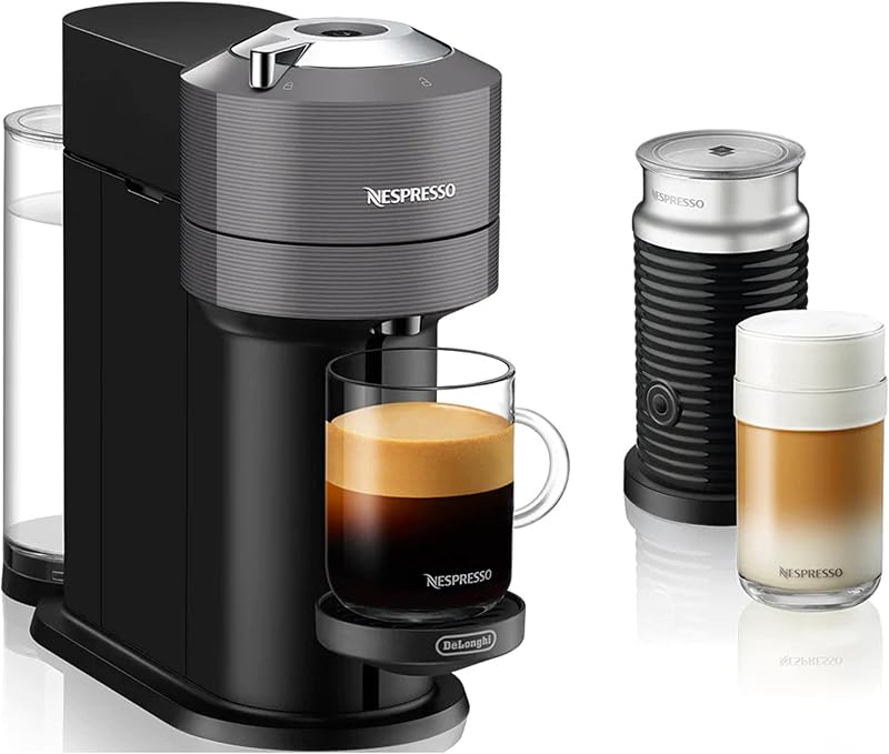 Máquina de café y espresso Vertuo Next de De'Longhi con espumador de leche, 8 onzas, gris oscuro