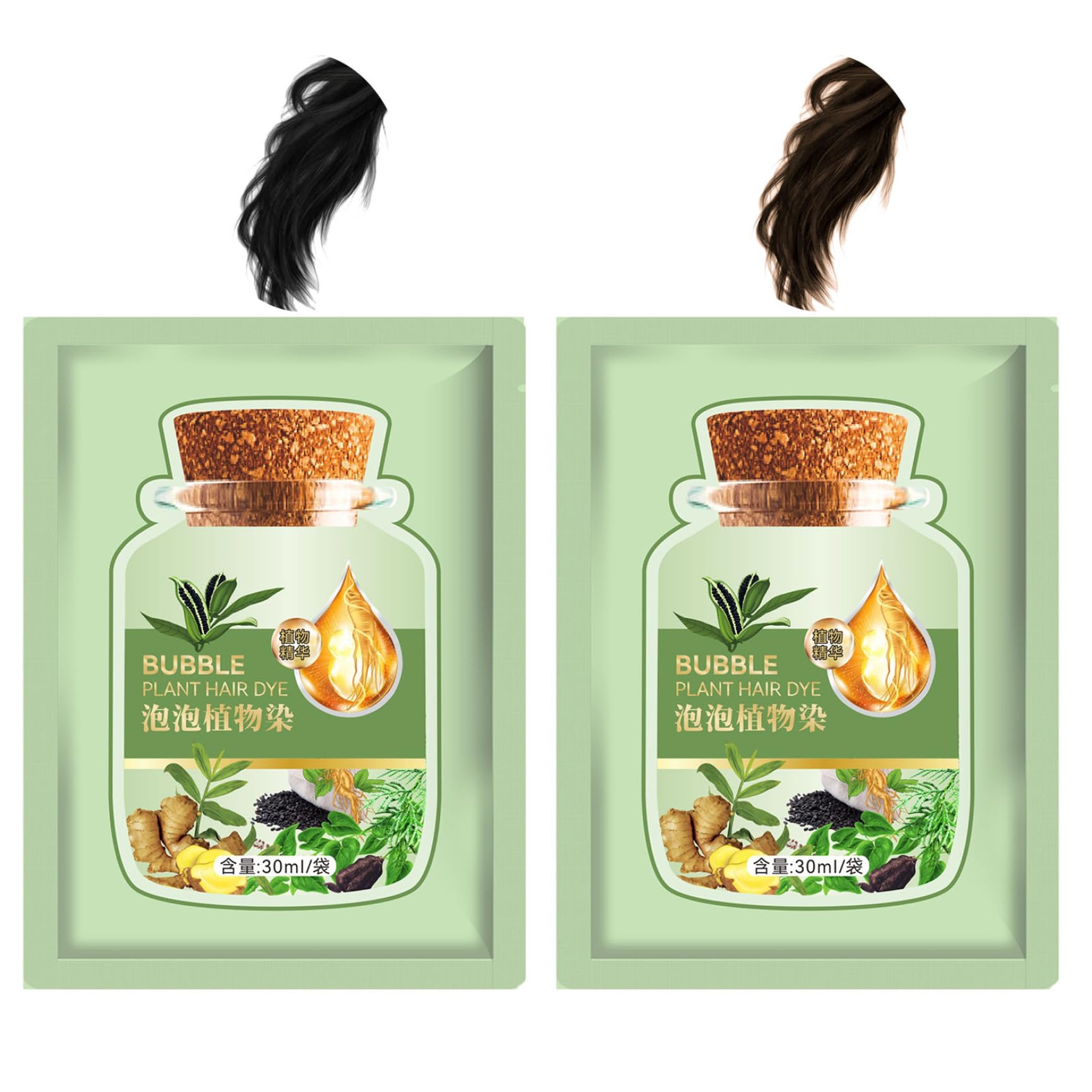 Tinte de cabello de planta natural, tinte de cabello de planta natural 10 piezas de larga duración de 30 ml de burbujas burbujas suaves para colorear, negro