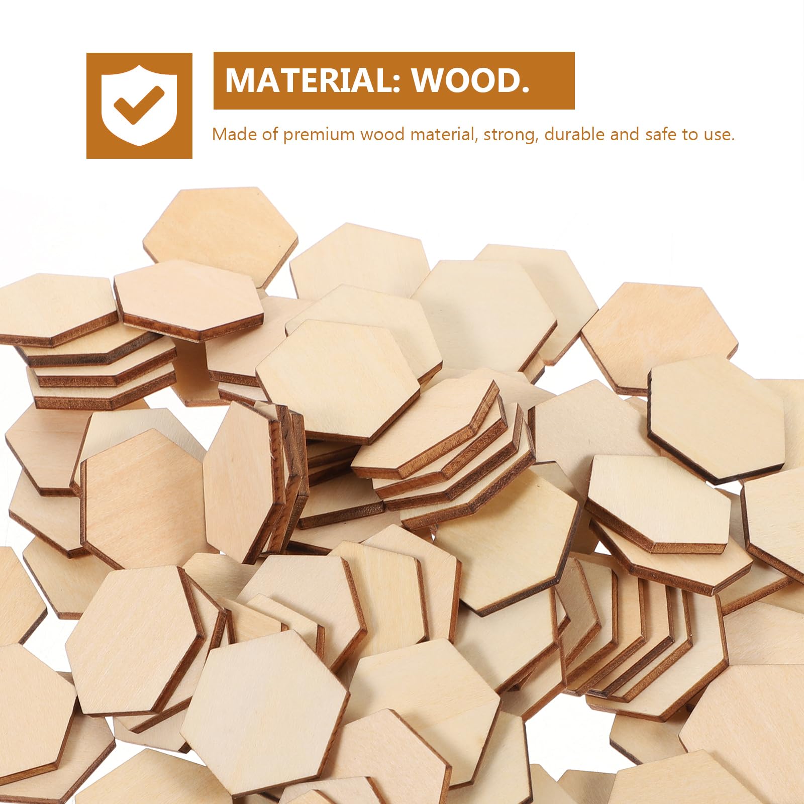 PATIKIL 100 Pack Unfinished Hexagonal Wood Pieces - 25mm Natural Wood Cutouts For Crafting - View #2