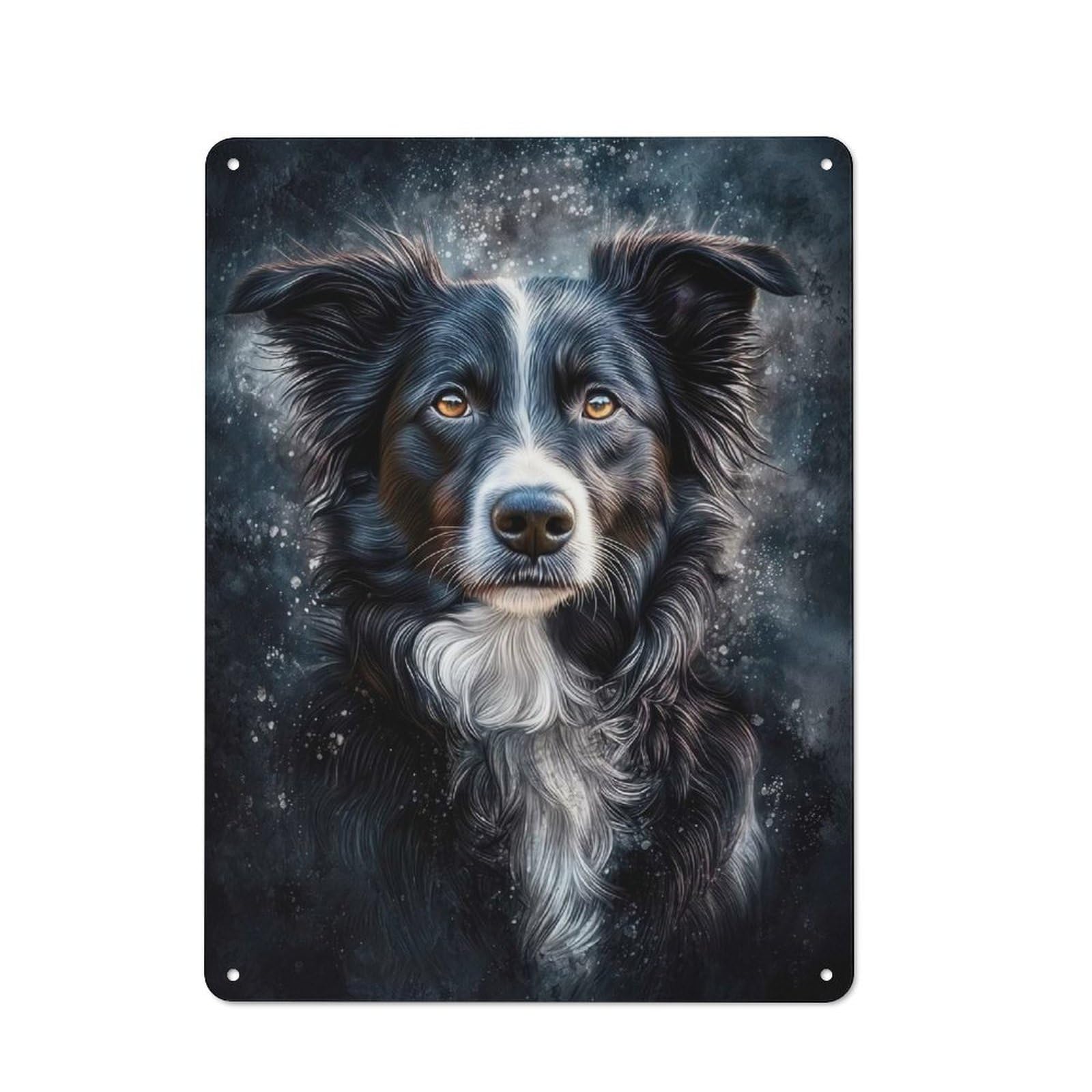 Tin Wall Plaque 40x30cm with Border Collie Portrait for Home Bar Wall, for Hosts Who Enjoy Retro Interiors Refreshing A Room in Autumn