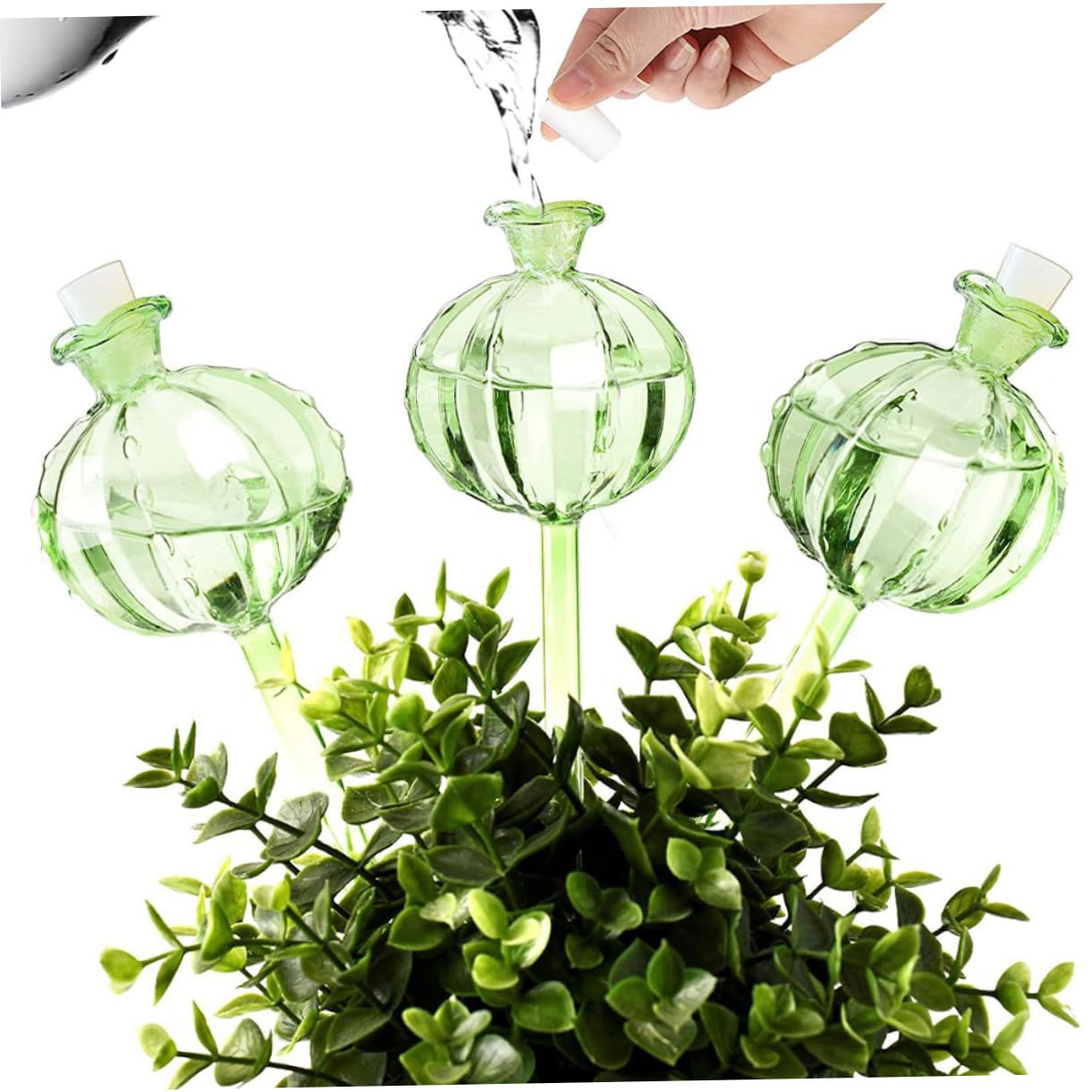 BESTonZON Globes D'arrosage Forme Cactus Lot de 4 en Verre Borosilicate Arrosage Automatique Vert Décoratif Facile pour Garder Vos Plantes Hydratées pour Bonsaïs et Plantes en Pot