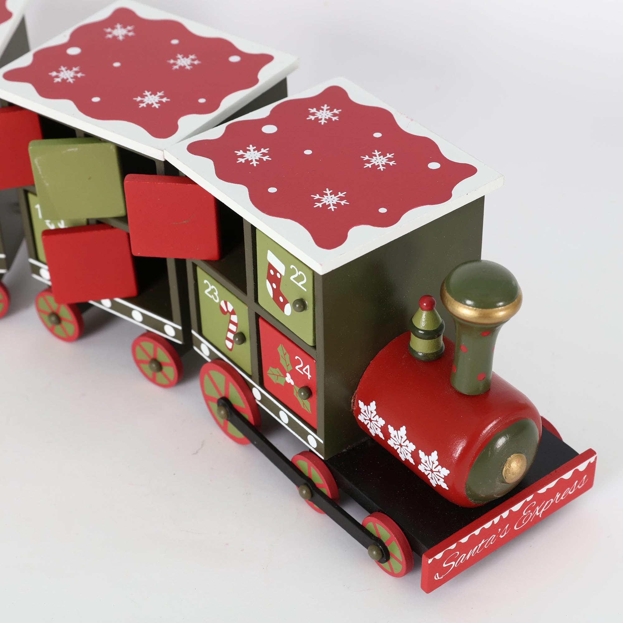 PE Calendario de Adviento de madera de Navidad con 24 cajones, calendarios de Navidad para niños y adultos, cuenta regresiva de Navidad, decoración tradicional (tren rojo y verde)