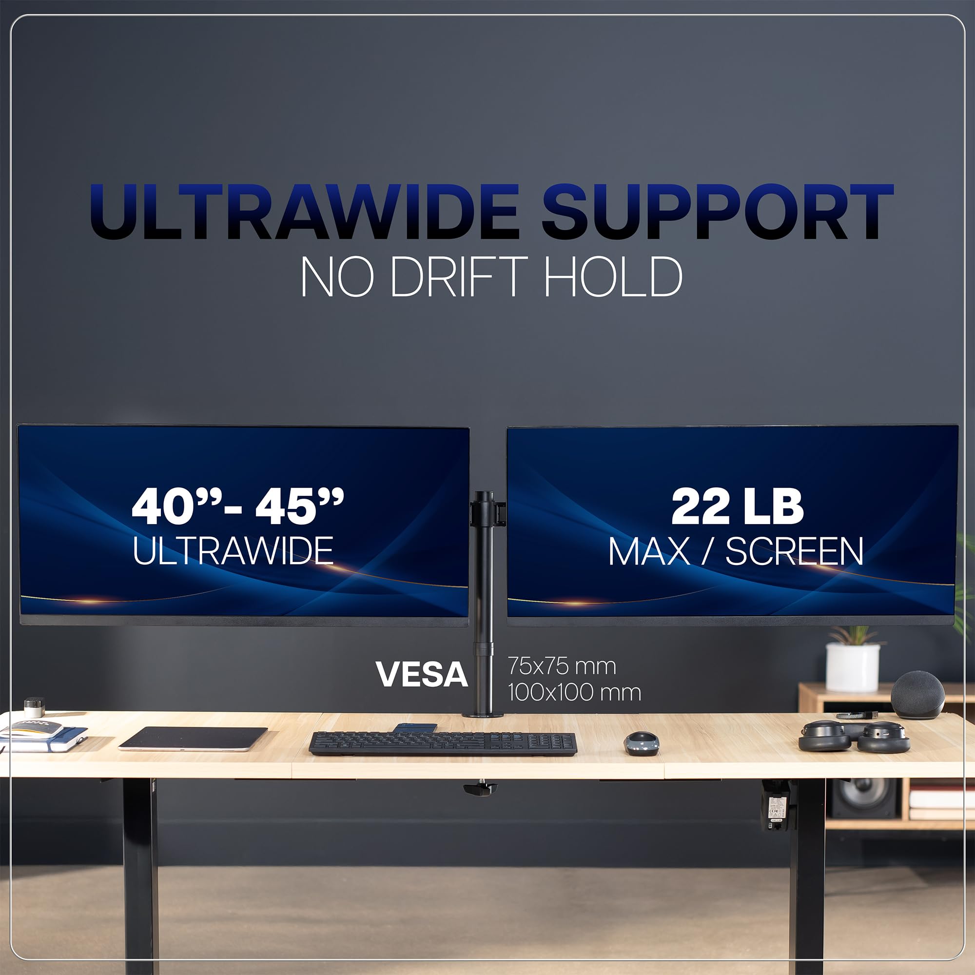 VIVO Support mural ultra large pour deux écrans LCD LED 27" à 38", bras télescopiques réglables, montage mural affleurant, compatible avec 2 écrans, noir, STAND-TS38C