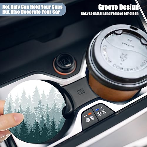 Miniatura 5 de Posavasos para automóvil, posavasos de cerámica absorbente de bosque brumoso, posavasos para portavasos de automóvil, accesorios de automóvil para