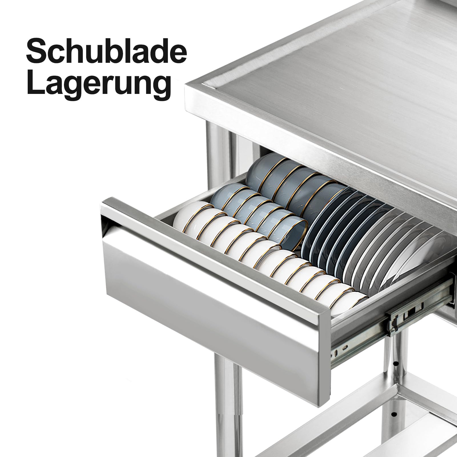 Trintion Freistehende Edelstahl Spültisch, 1 Becken mit Rechte Schublade, Gewerbliche Spülbecken mit Wasserhahn,Kalt und Warmwasserschläuchen, Innen-und Außenspüle für Waschküche, Bauernhaus(99cm)