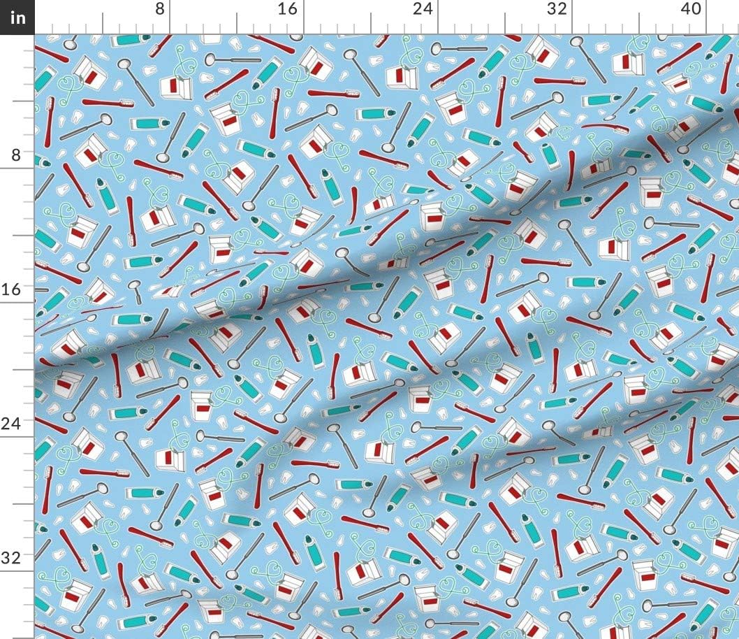 Spoonflower Fabric - Cute Dentist Dental Print Blue School Dentistry Teeth Tooth Toothbrush Printed on Petal Signature Cotton Fabric by The Yard - Sewing Quilting Apparel Crafts Decor