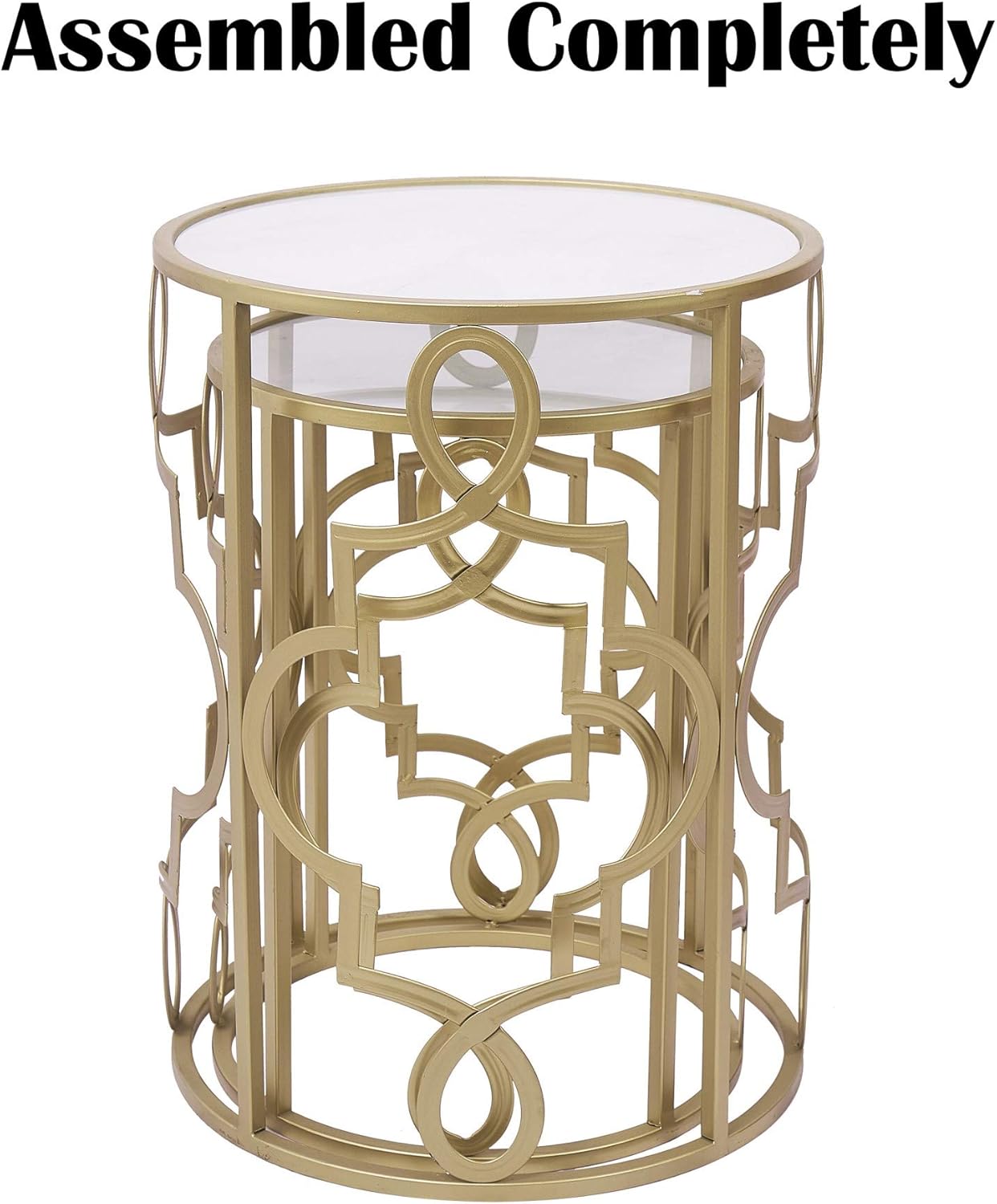Gold&White Round Nesting Side End Tables Set of 2 in Wooden Top, Assemble Already, Small Coffee Tables for Living Room Small Space, 16.5" D x 22" H & 14" D x 19" H : Home & Kitchen