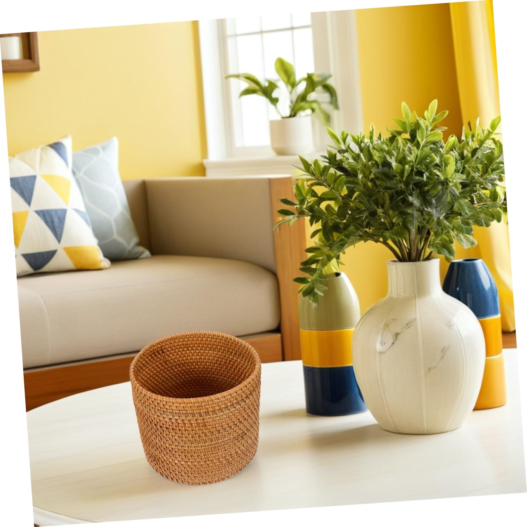 Homoyoyo 3 Pezzi Cestini Rotondi in Rattan Naturale Piccoli Contenitori Decorativi in Rattan Naturale Cestini Portaoggetti e Bidoni per Carta per Bagno Camera e Cucina Leggeri e Versatili