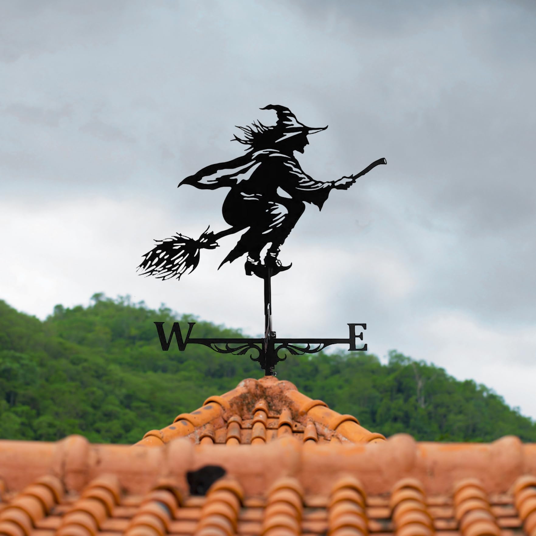 Veletas De Viento VéAno De Clima De Bruja para Cobertizo De JardíN Viento De Brujas Vane 37x60 Cm De Metal Black Hollow Viento DireccióN Indicadora Monta De Techo