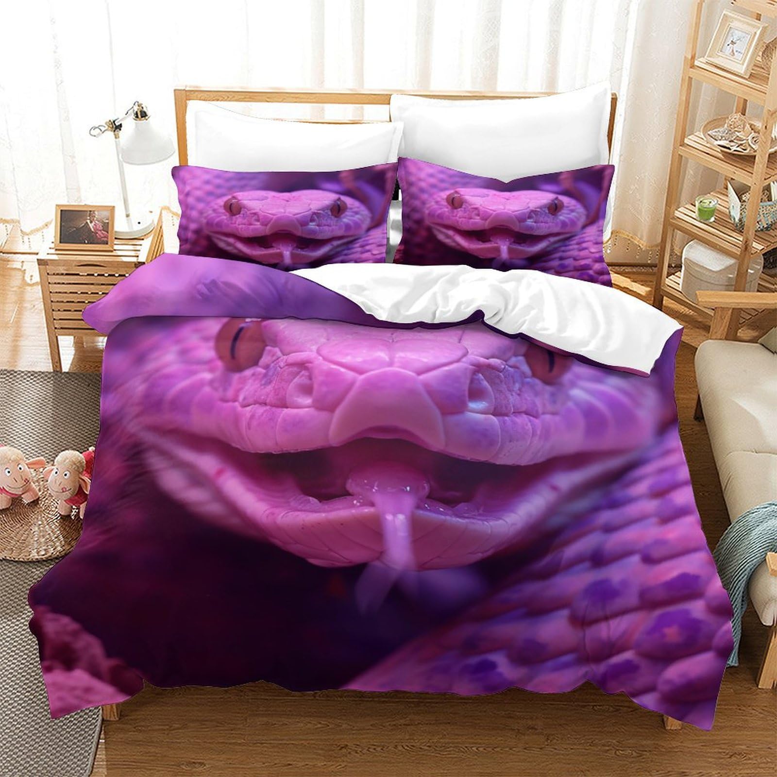 P1S9U7W5Y Purple Dragon Pattern 3D Printed 3pcs Microfiber Duvet Cover Set Artistic Dragon Bedding Set Single（140x200cm）