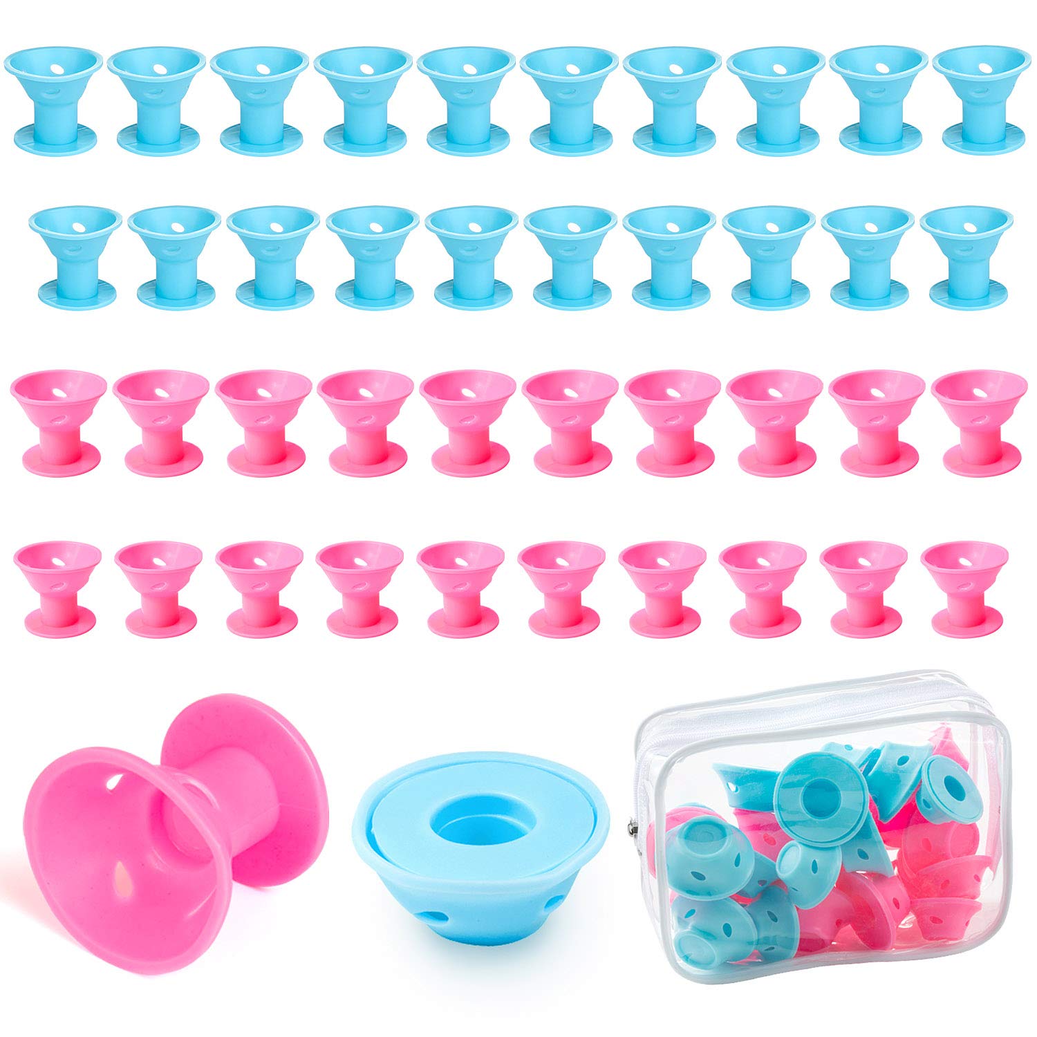 Joeyer 40 Pcs Magic Silicone Hair Curlers Soft Curlers Set, 20 Pcs Large+20 Pcs Small - No Heat No Clip Long Short Hair Care Free DIY Sleep Styling Tools for Women Girls (MIX)