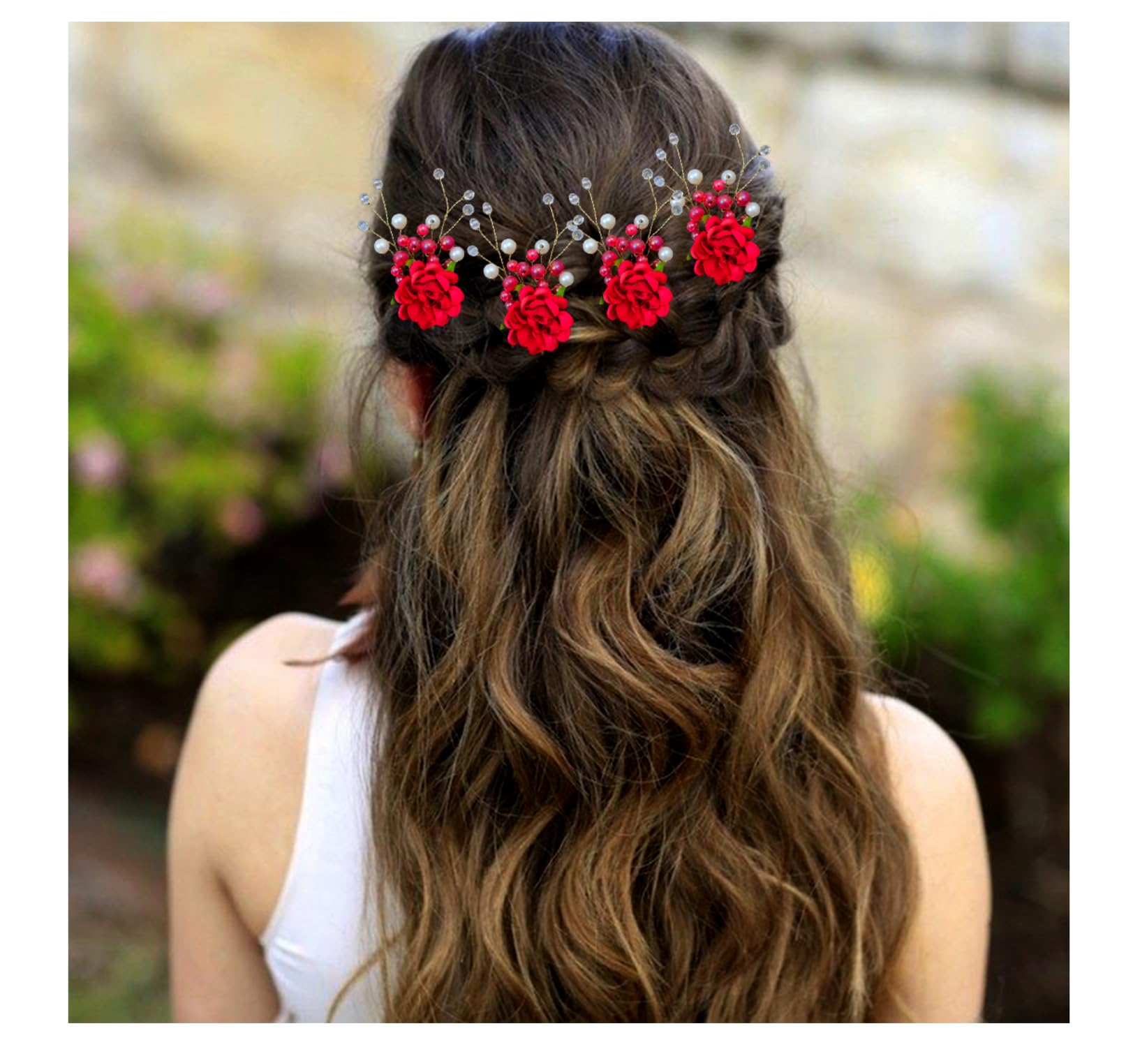 Hair Flare Artificial Rose Flower and Pearl Hair Pin/ Hair Clip/ Hair Accessories for Women and Girls - Red, 2606, Set of 4 (B0CB846SPG) Amazon Price History, Amazon Price Tracker