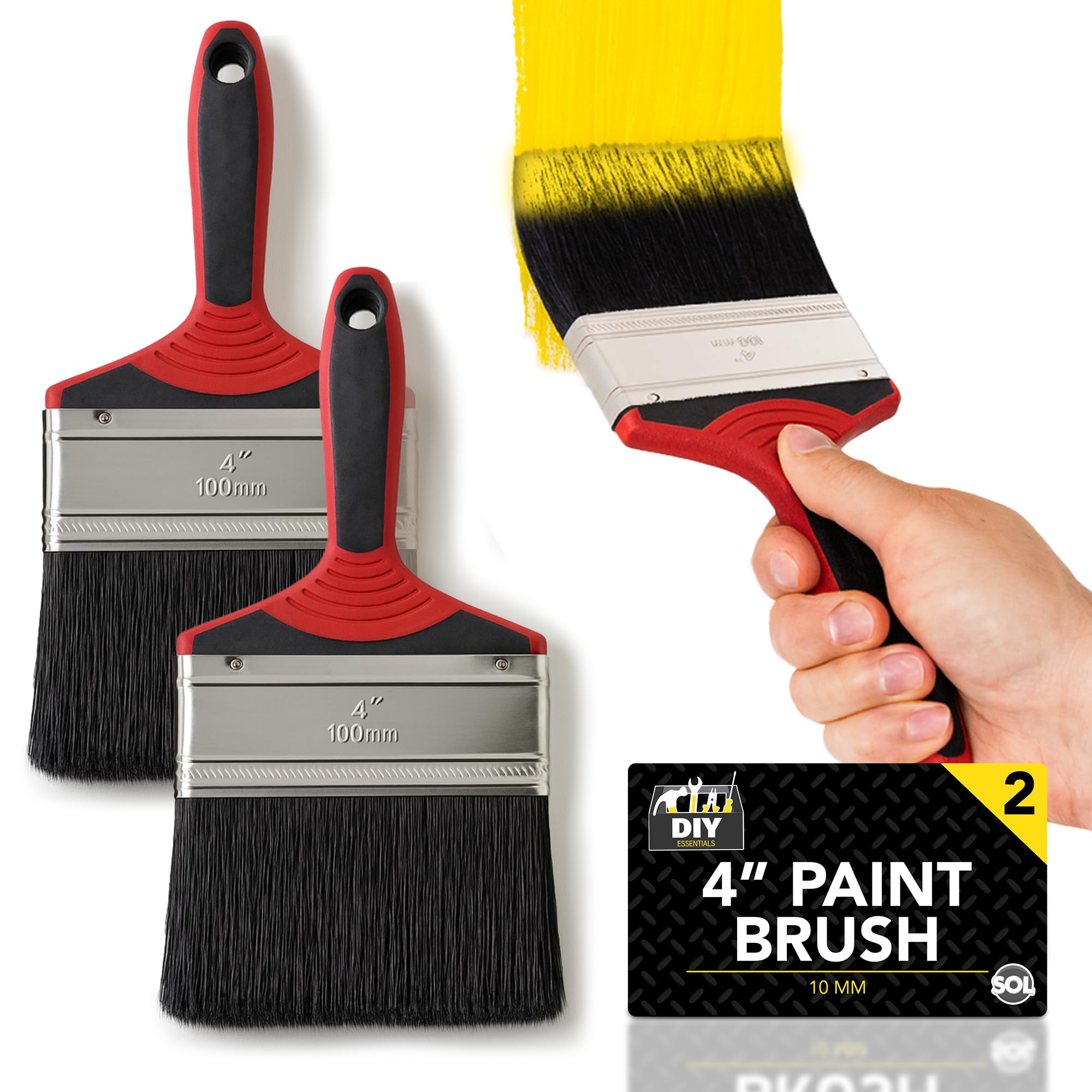 SOL 12pk 4in Paint Brushes - Large Brushes for Interior & Exterior Use