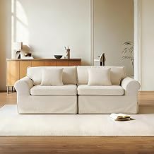 Mistpeople Modern Loveseat Sofa Couch, Upholstered Comfy Sofa with Pillows & Armrests, Deep Seating Couch with Removable Cover for Living Room Bedroom Apartment Office Small Spaces, Beige 3 Seats