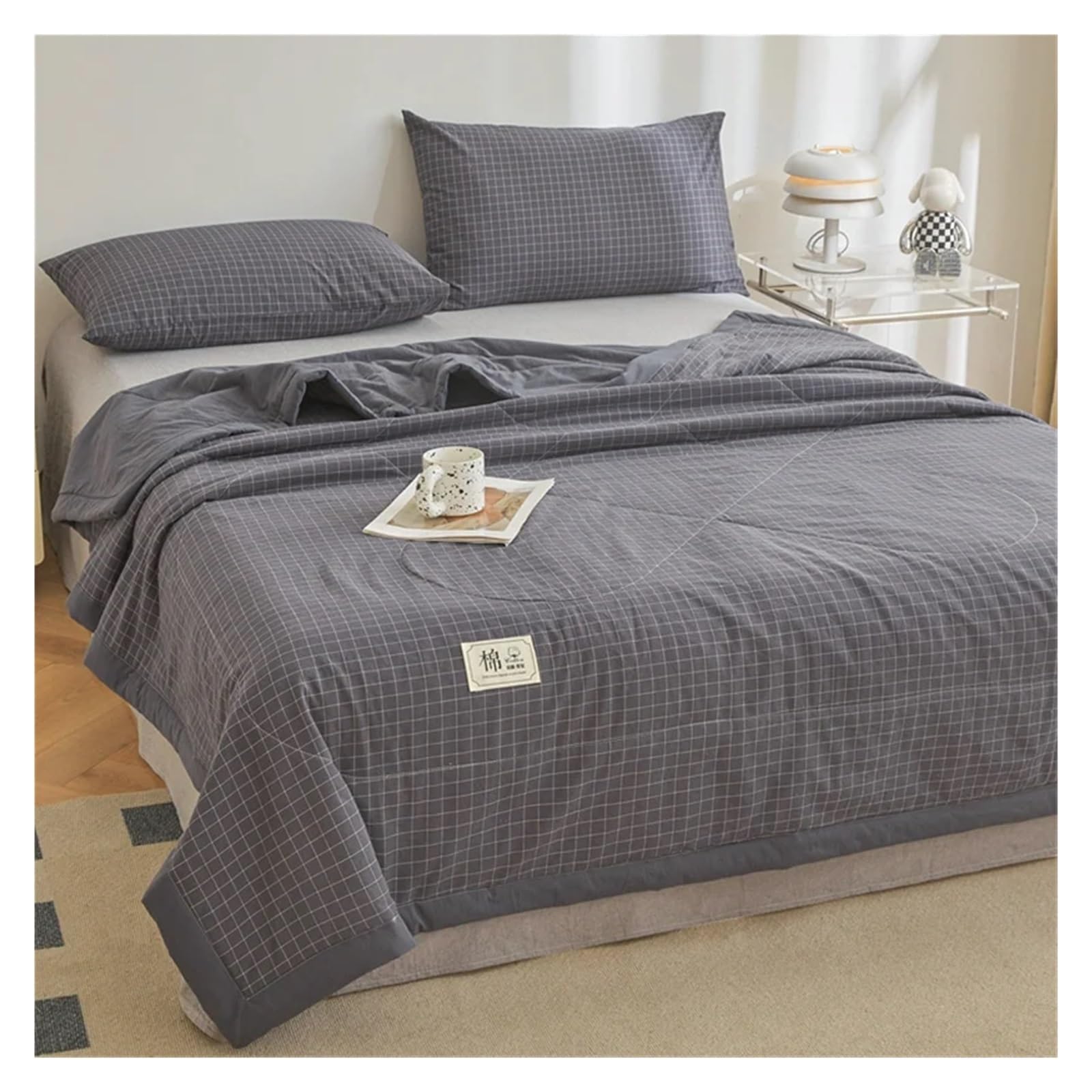 KHASCBNF Lightweight Duvet Cotton Summer Quilt Lightweight Breathable Bedding Minimalist Plaid Thin Comforter Air Conditioning(13,150x200cm(59x79inch))