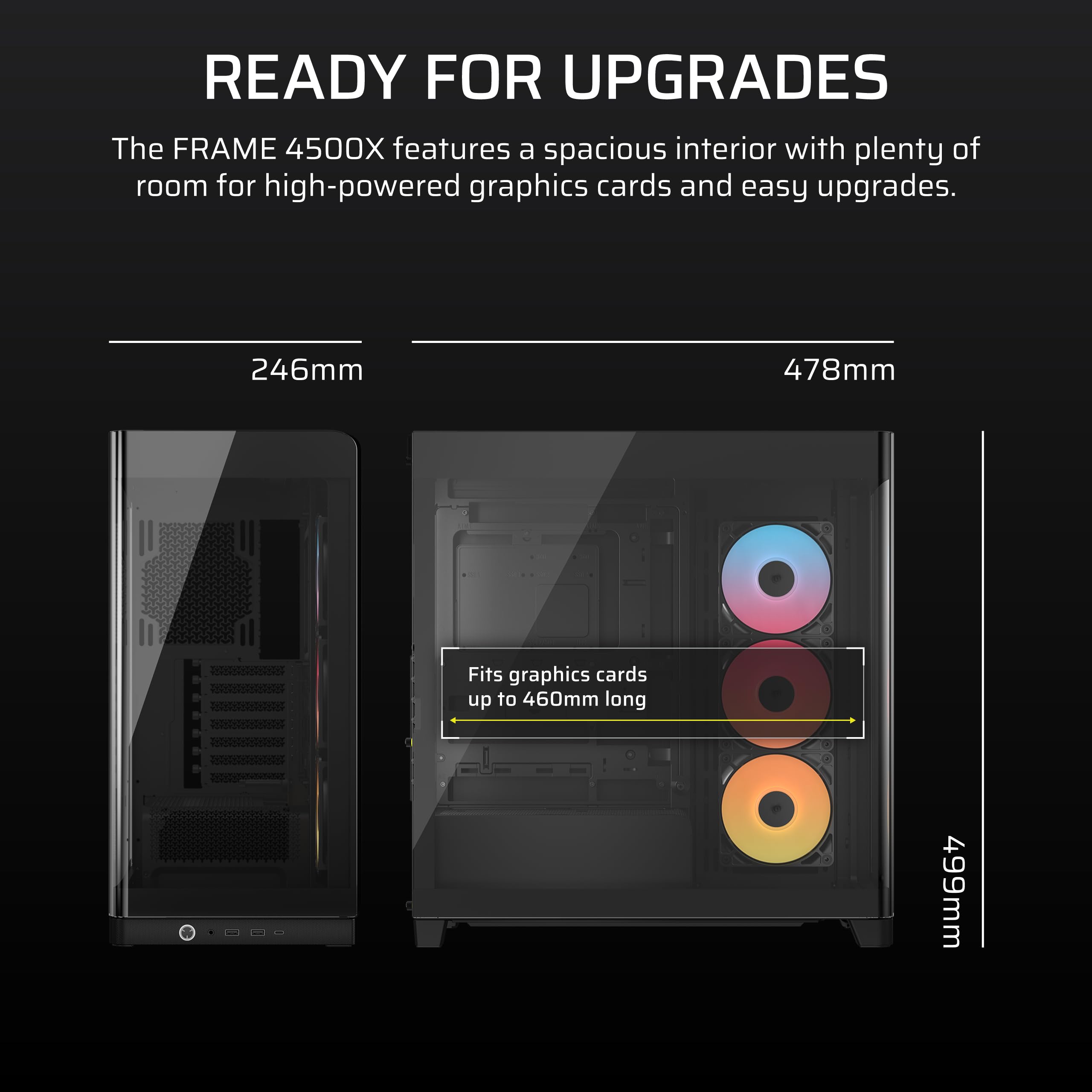 CORSAIR FRAME 4500X RS-R ARGB Panoramic Glass Mid-Tower PC Case – InfiniRail Mounting System, Fits Dual 360mm Radiators, GPU Anti-Sag, 3x RS120R Fans Included – Black — view 10