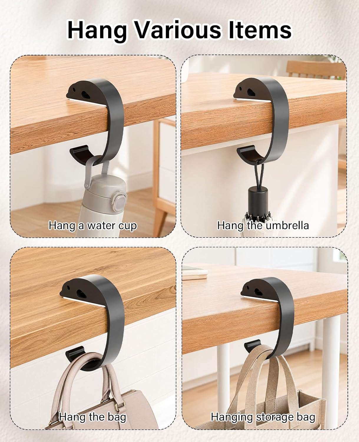 4pcs Purse Hook for Table, Heavy Duty C-Shaped Bag Holder for Tables, Non-Slip Purse Hanger for Desk