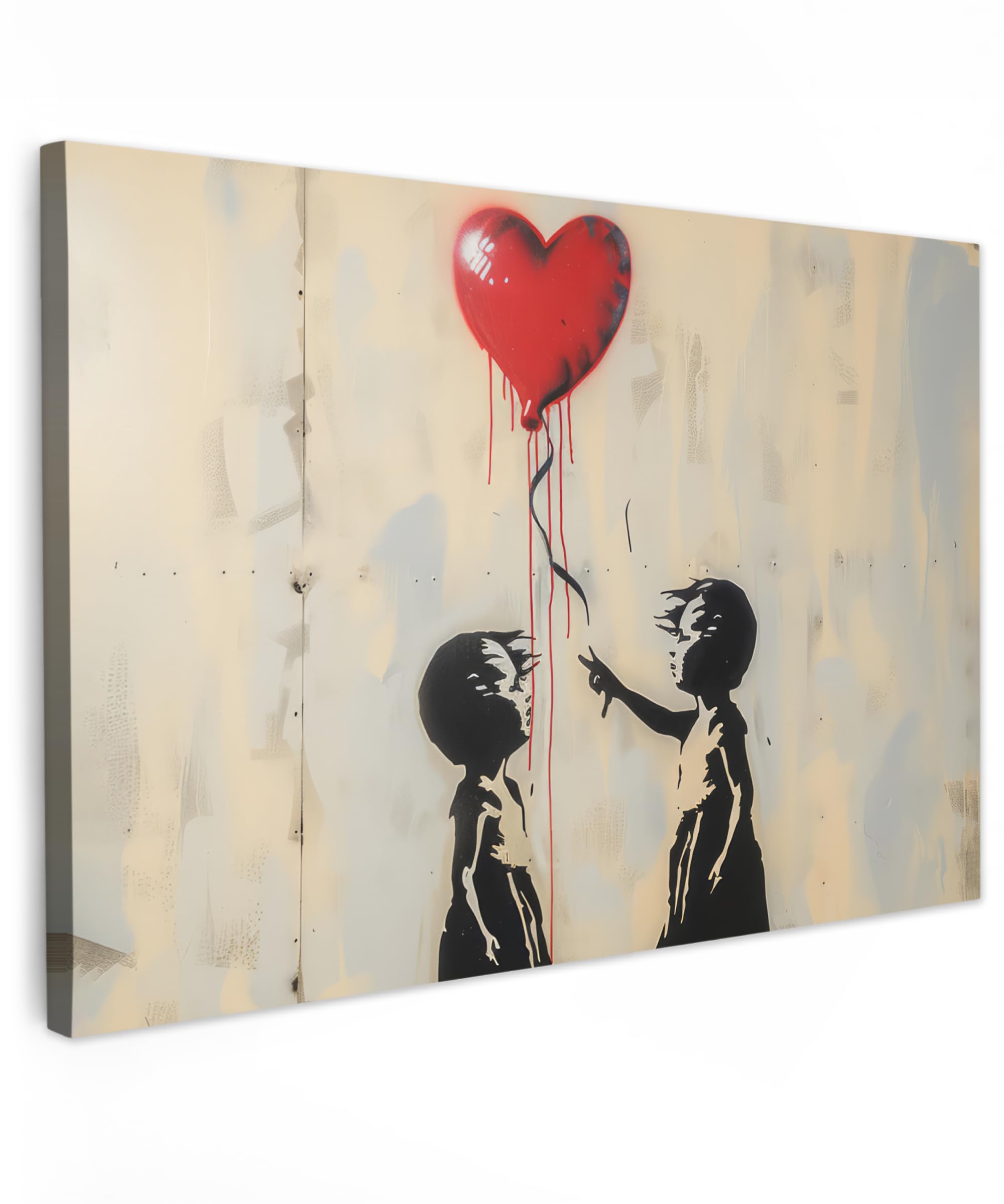 MuchoWow© Canvas Wall Art 35"x24" / 90x60 cm Decor Paintings Prints framed on Canvas Decorations Wallart Street art - Banksy - Balloon - Graffiti - Retro