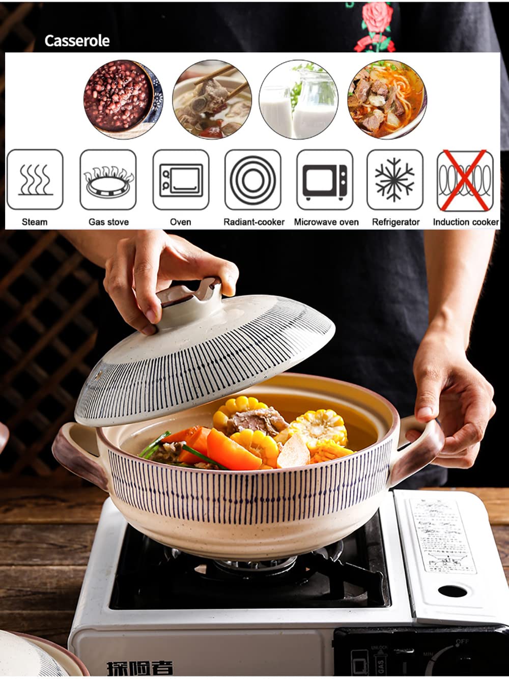 Soup Bowl,Ceramic Soup Serving Pot,Ceramic Casserole Clay Pot For Cooking, Stovetop Ceramic Cookware, Casserole/Clay Pot/Earthen Pot(2.5L)
