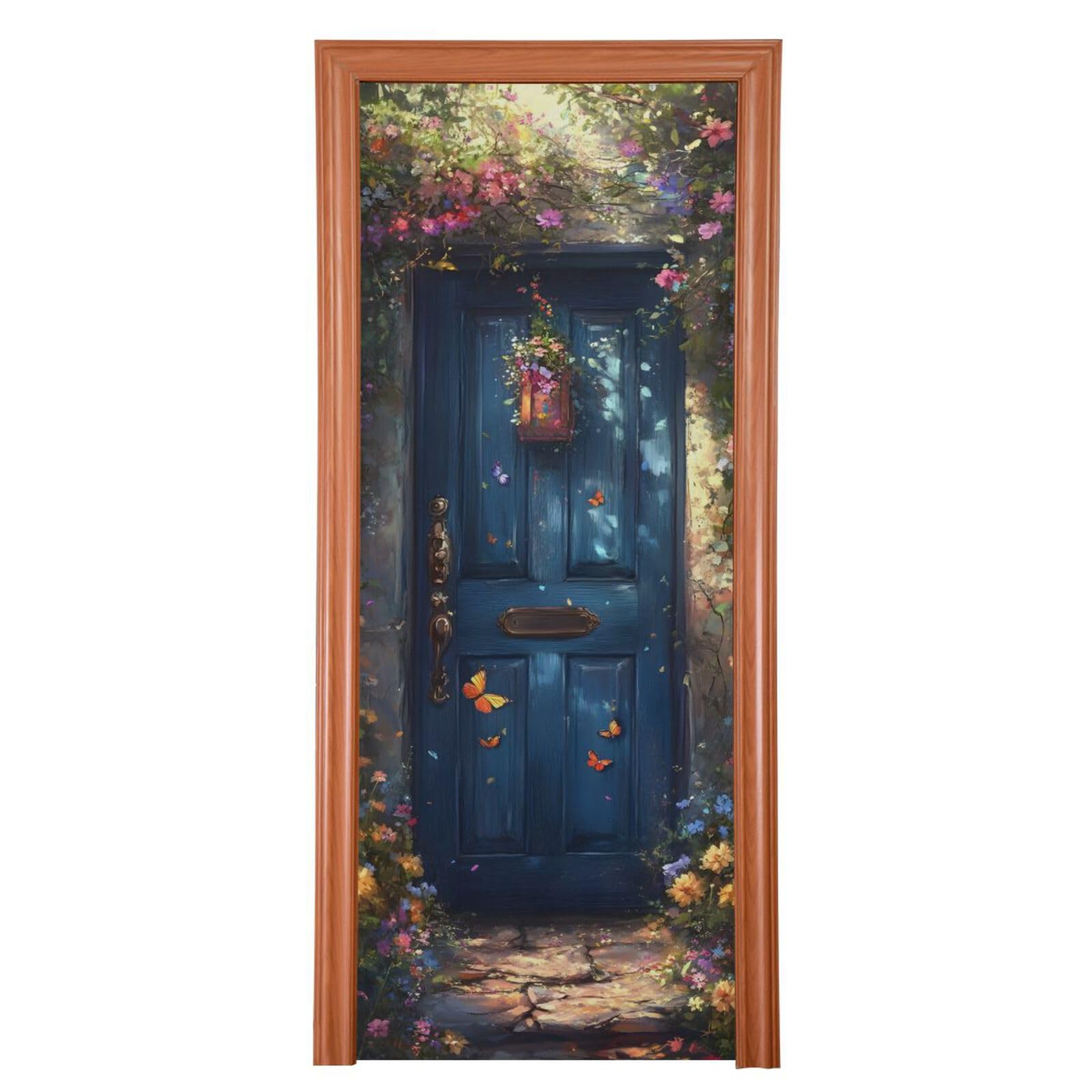 FLildon Spring Flower Forest Wooden Door Cover Decoration, Party Accessory Porch Decor for Festive Ornament Room Door Covers 35 x 79 Inch